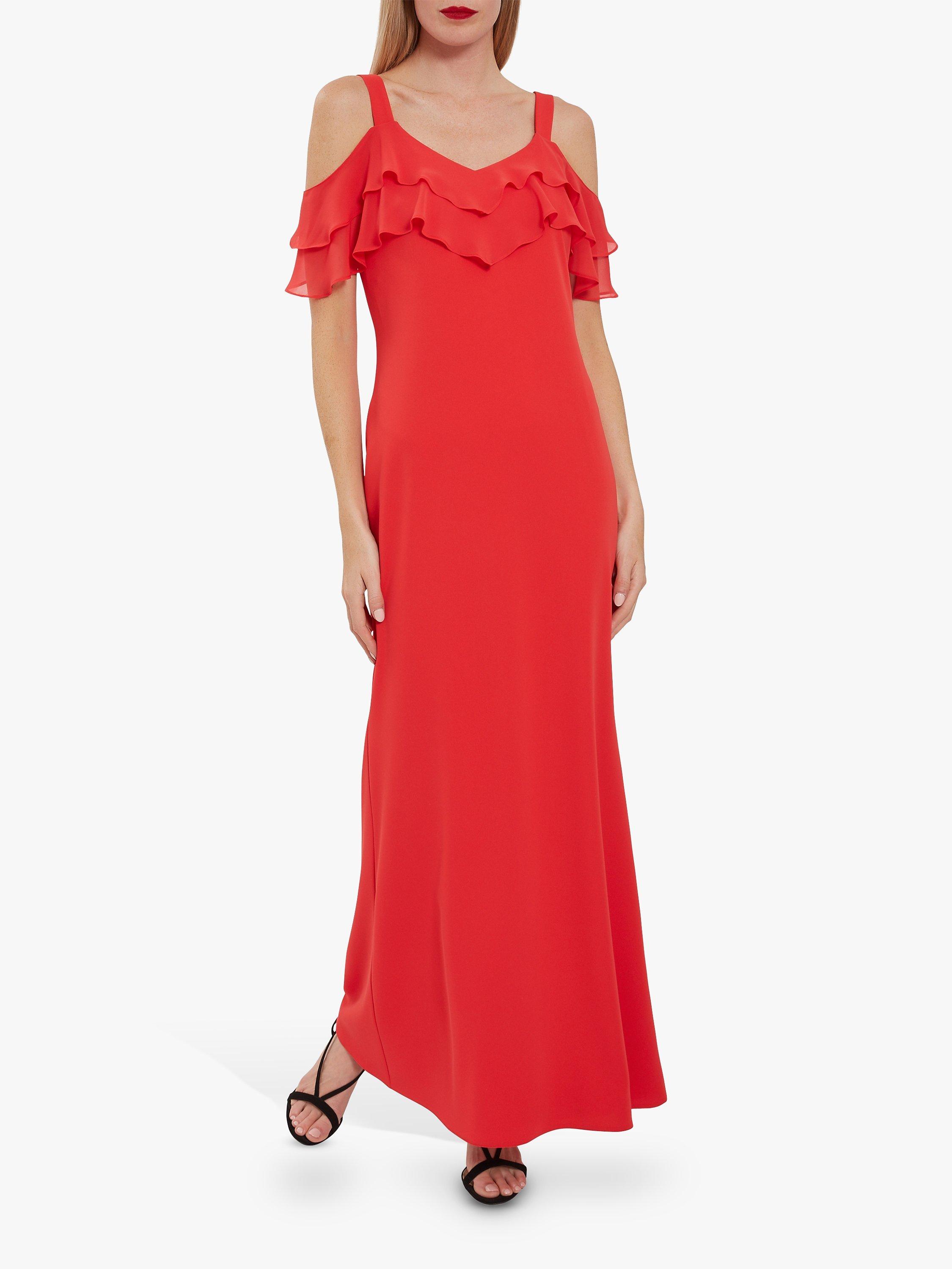 Gina Bacconi Blaise Frill Cold Shoulder Maxi Dress, Hot Red, 8