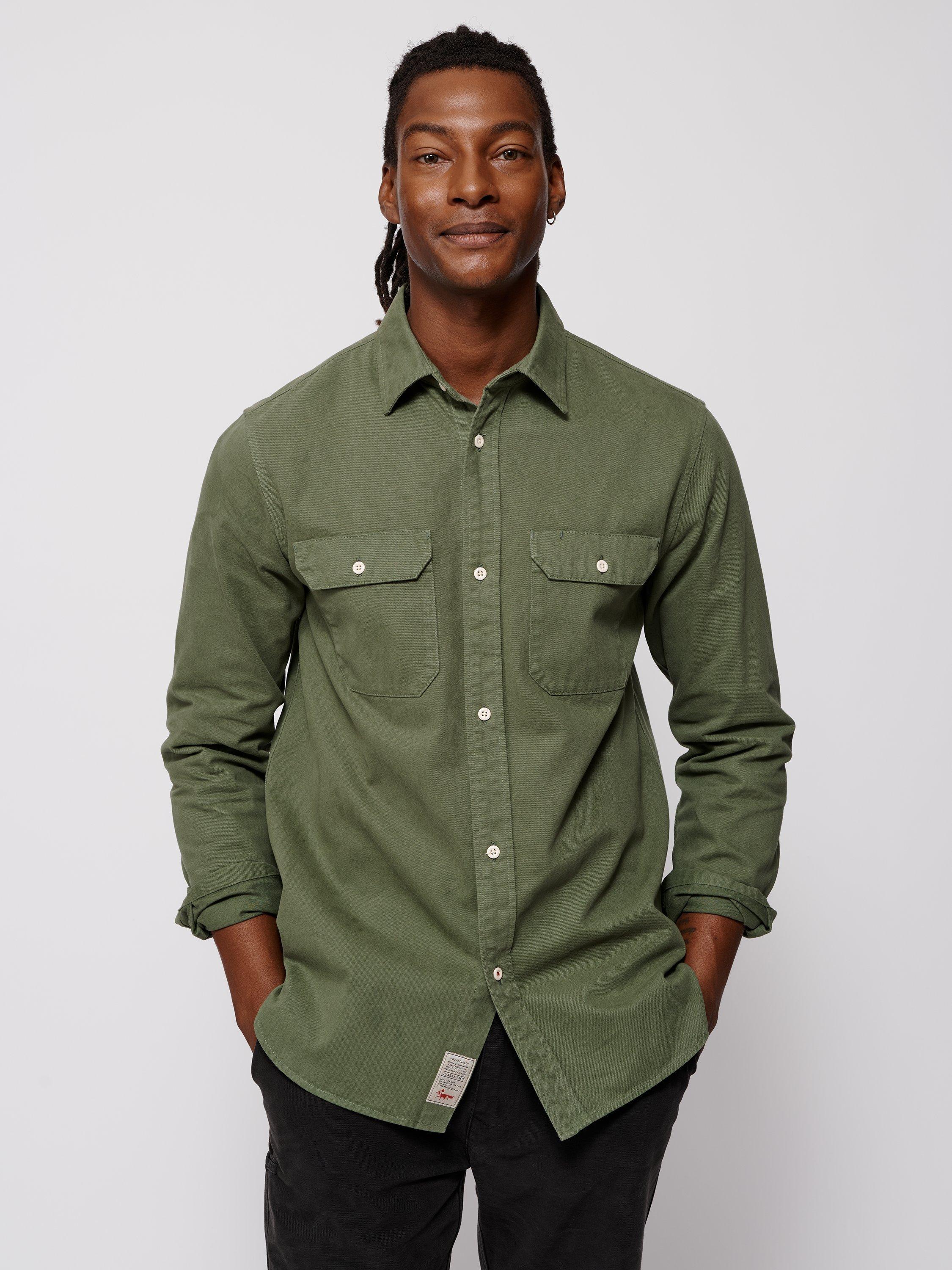 Product image 1 of 4, which shows Aubin Normanby Cotton Twill Shirt, Khaki, S