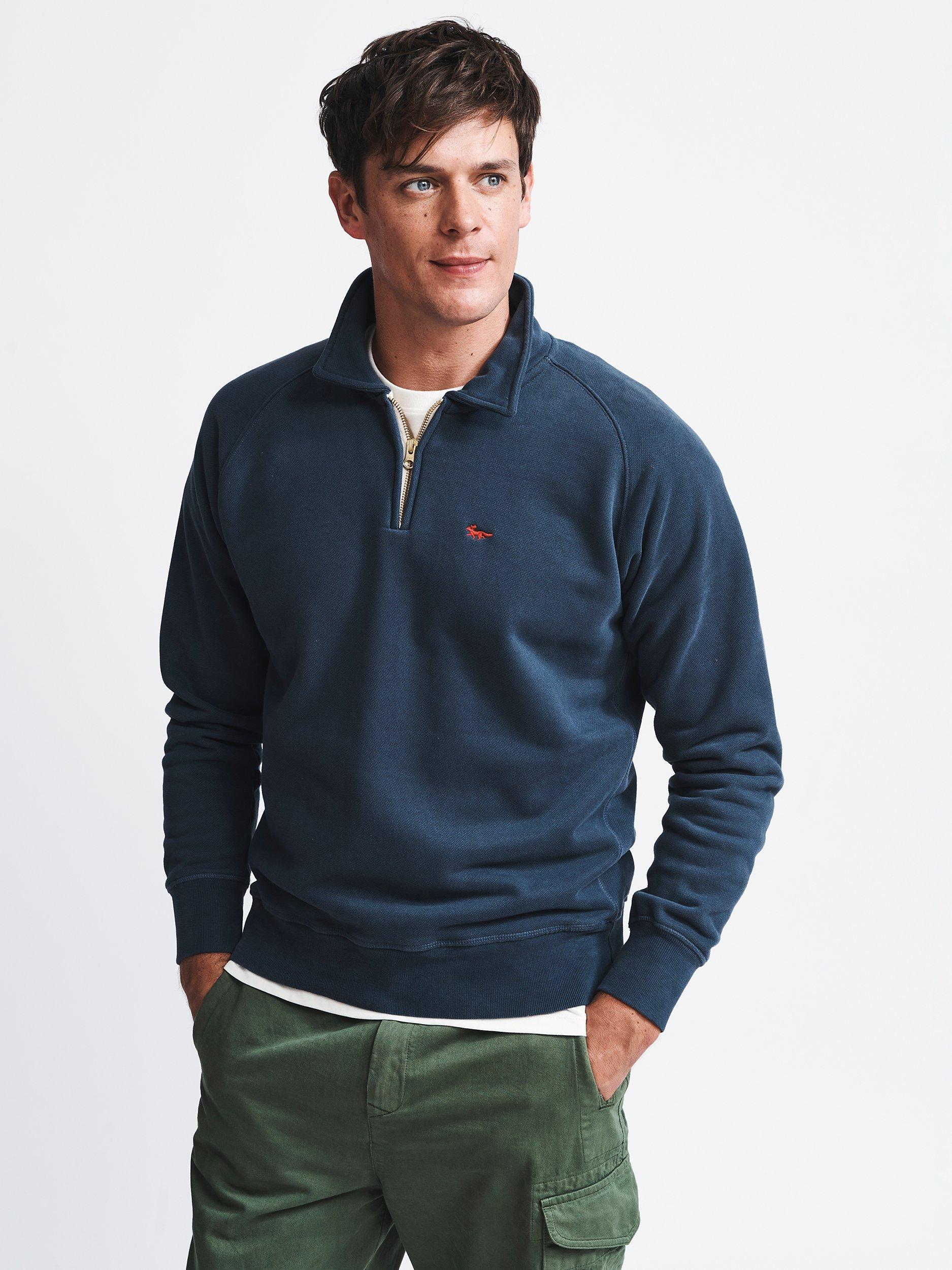 Aubin Dunster Organic Cotton Zip Neck Sweatshirt, Navy