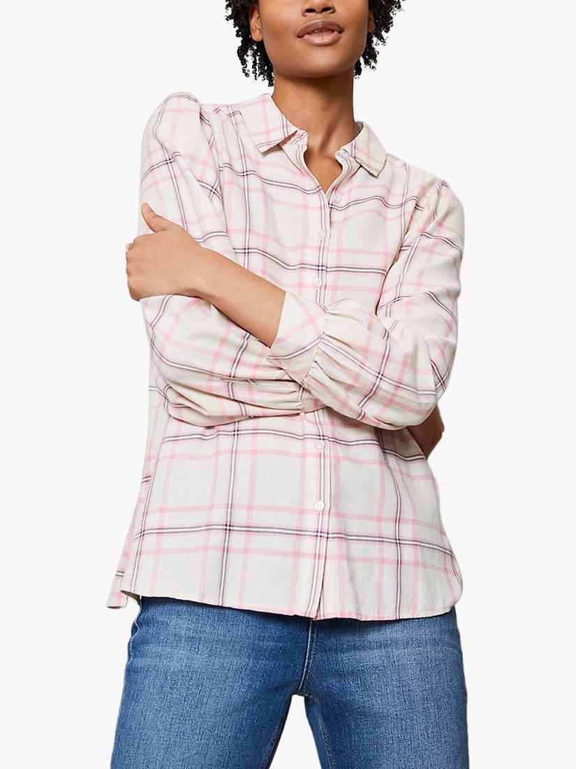 Mint Velvet Oversized Check Print Shirt, Pink