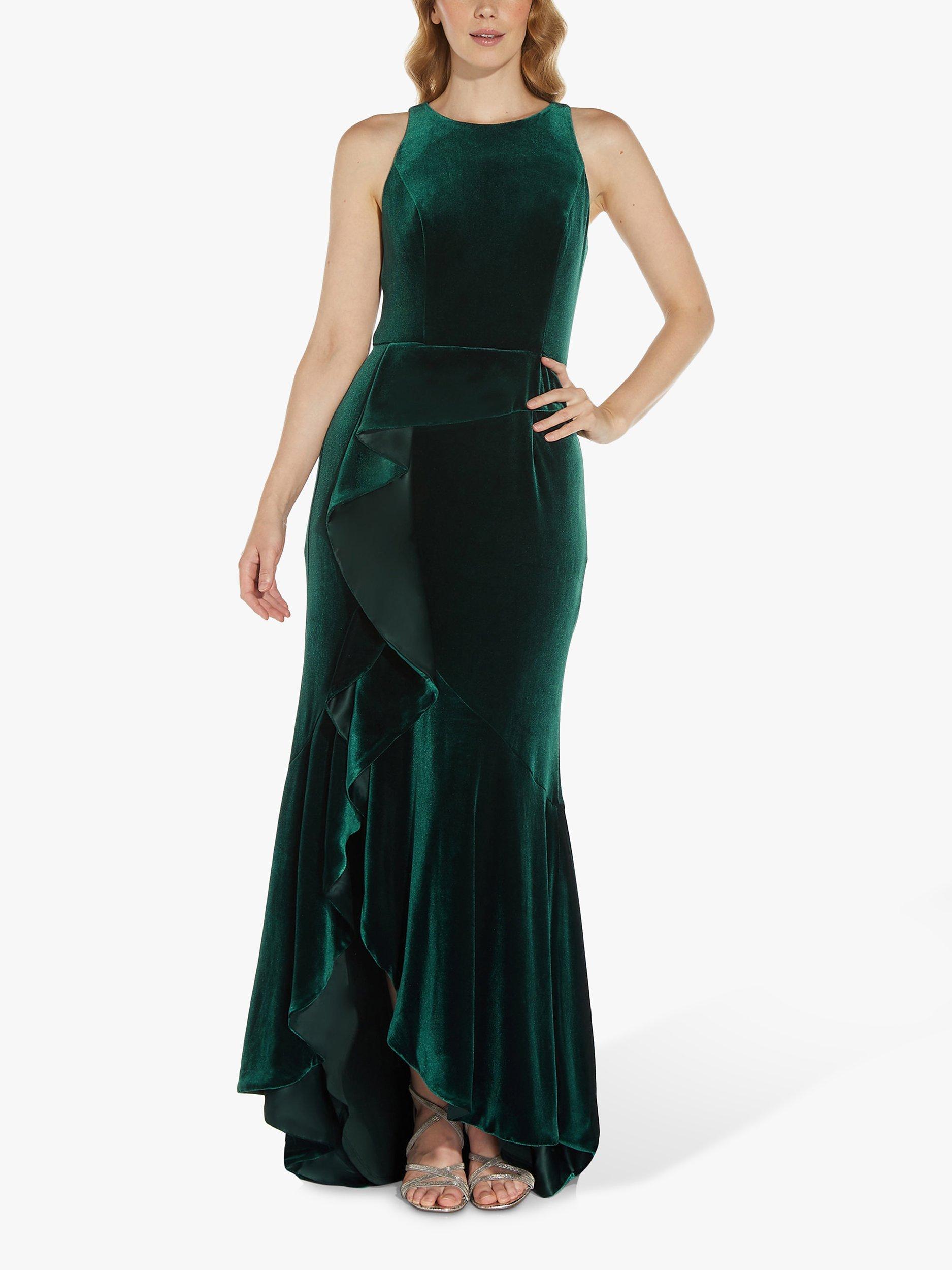 Product image 1 of 5, which shows Adrianna Papell Velvet Cascade Maxi Dress, Hunter, 6