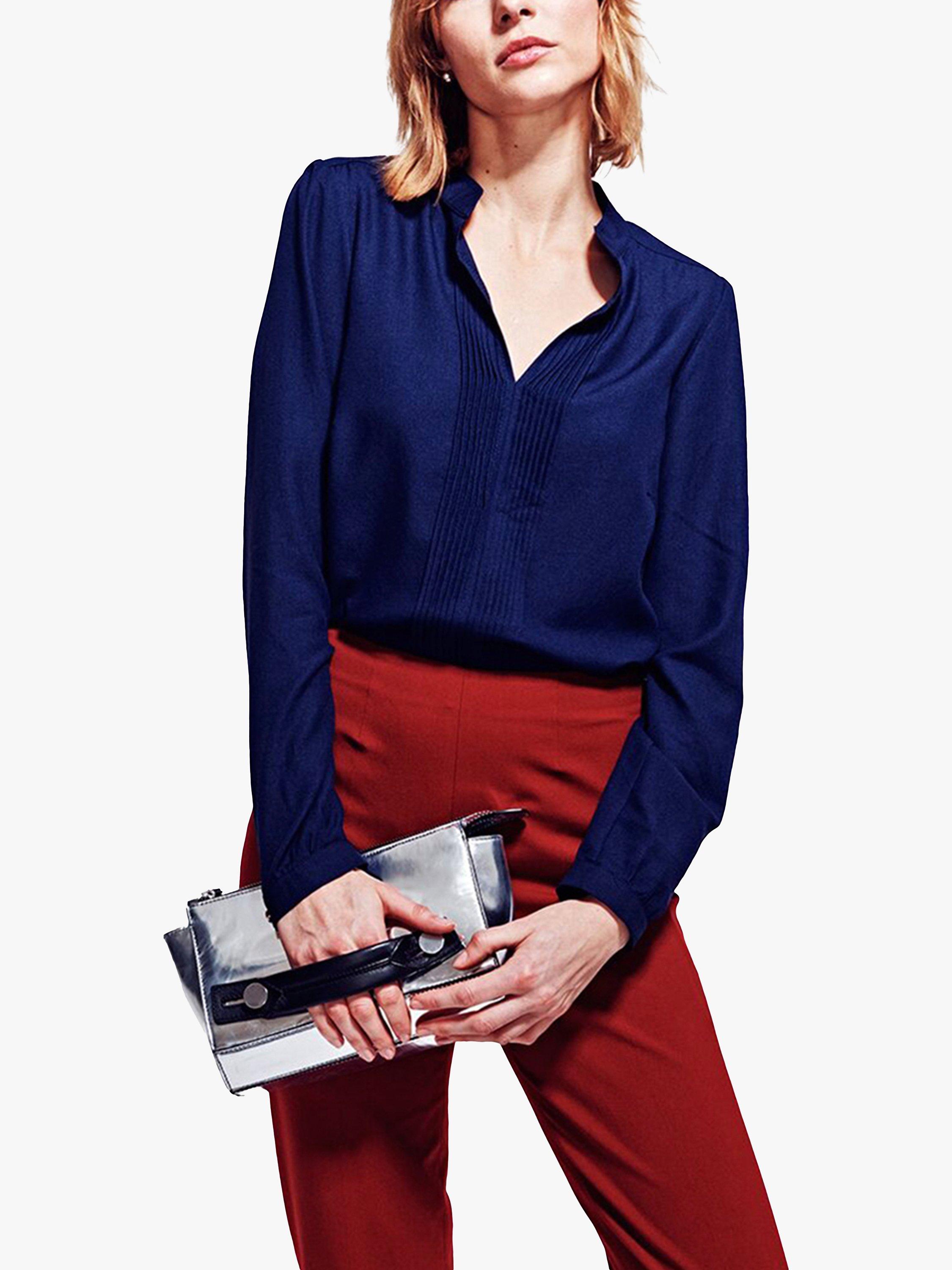 HotSquash Pleated Front Blouse, Navy