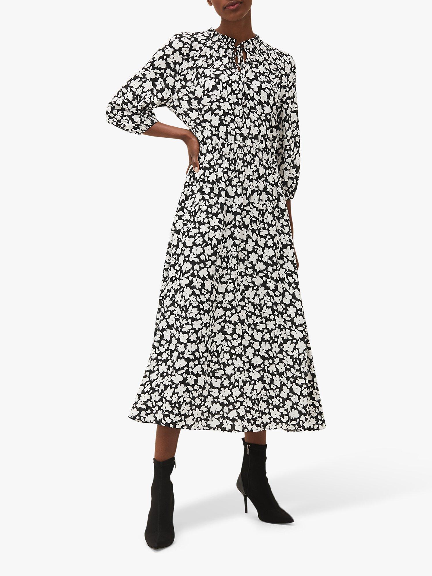 Product image 1 of 7, which shows Phase Eight Phillipa Floral Dress, Black/White, 14