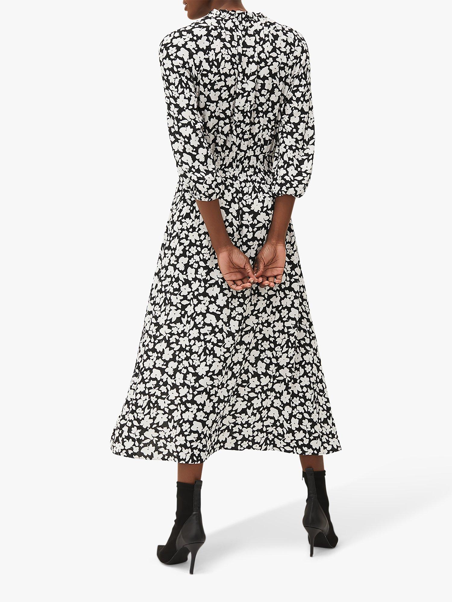 Product image 2 of 7, which shows Phase Eight Phillipa Floral Dress, Black/White, 14