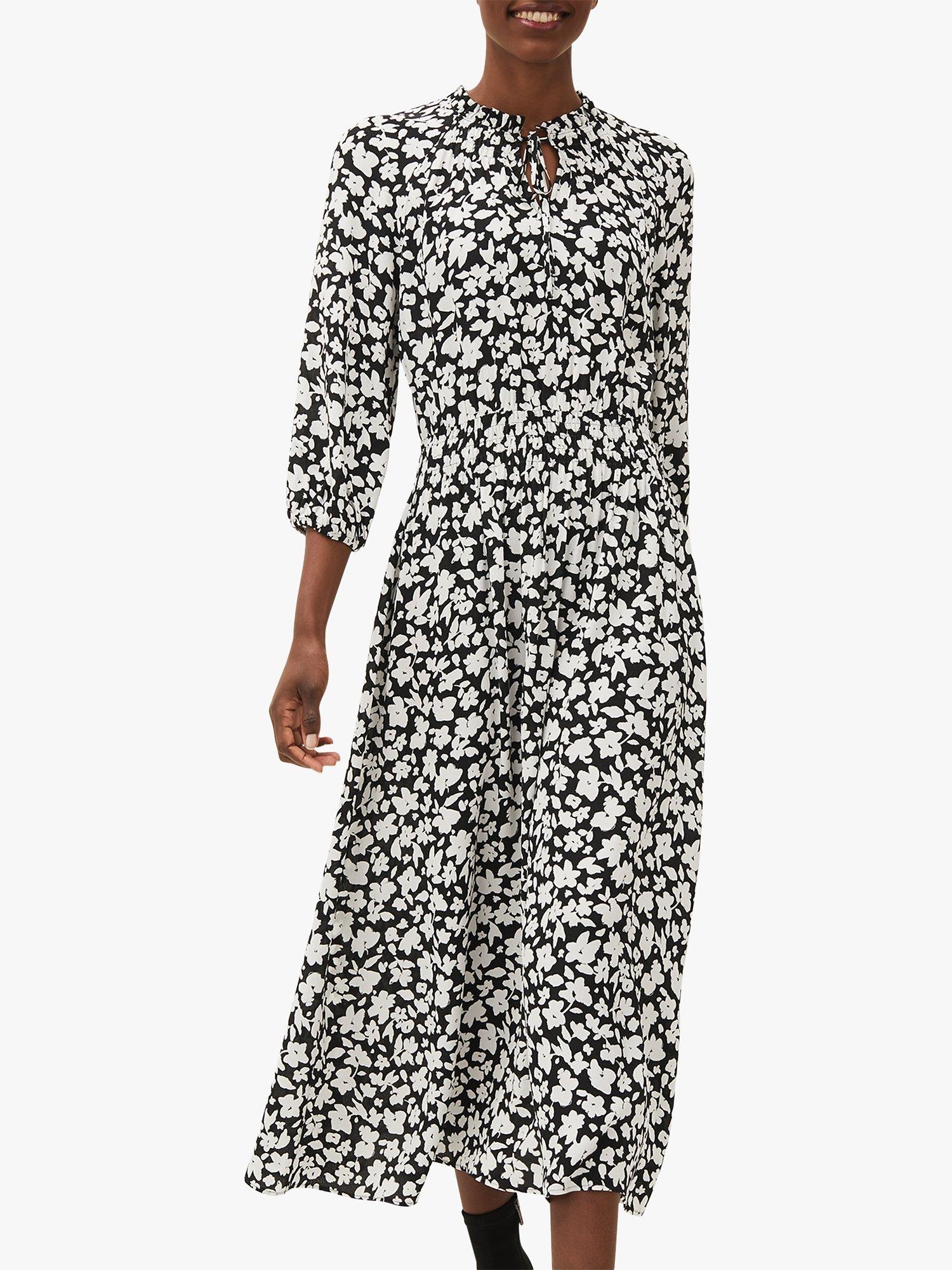 Product image 3 of 7, which shows Phase Eight Phillipa Floral Dress, Black/White, 14