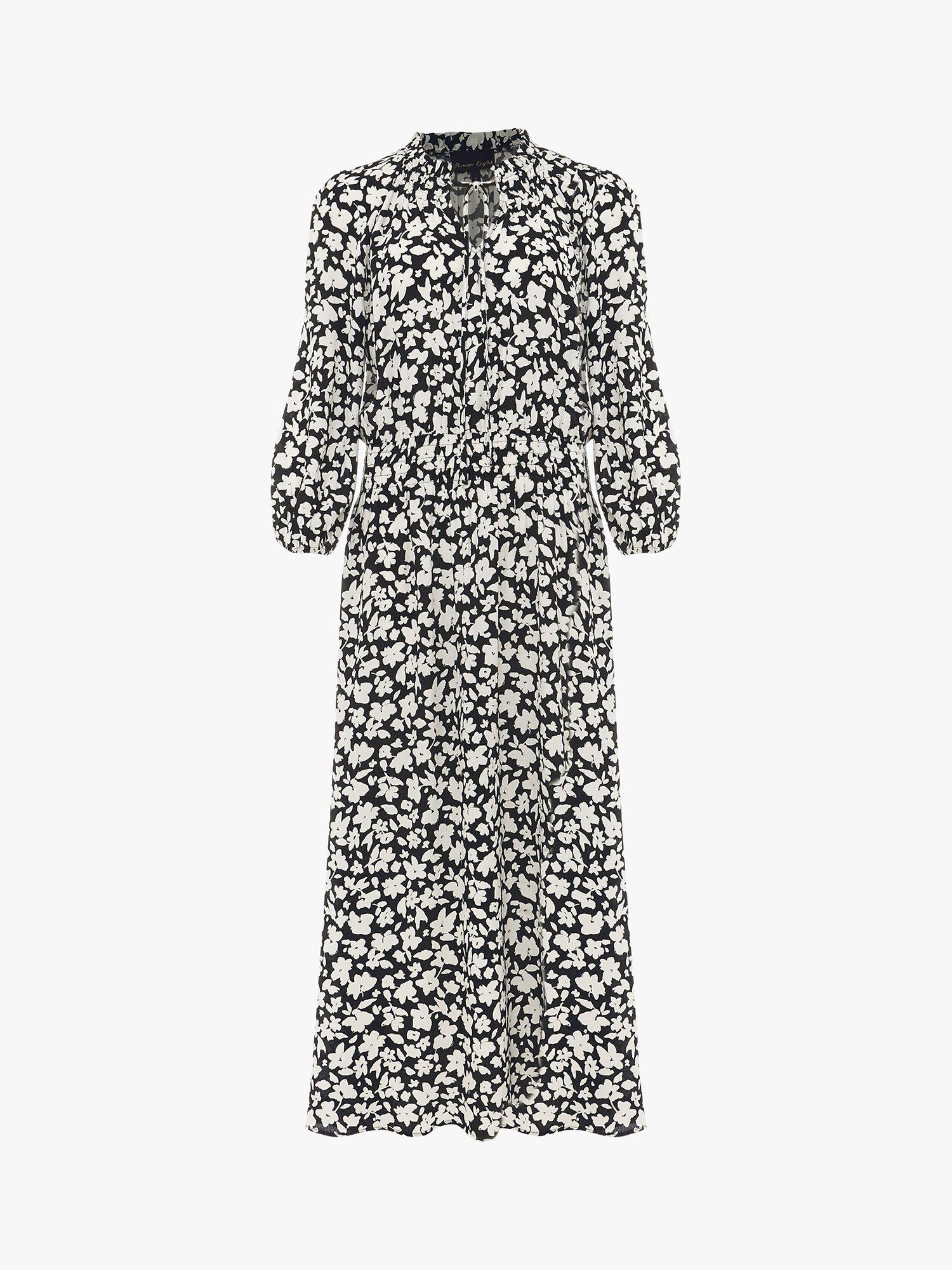 Product image 4 of 7, which shows Phase Eight Phillipa Floral Dress, Black/White, 14
