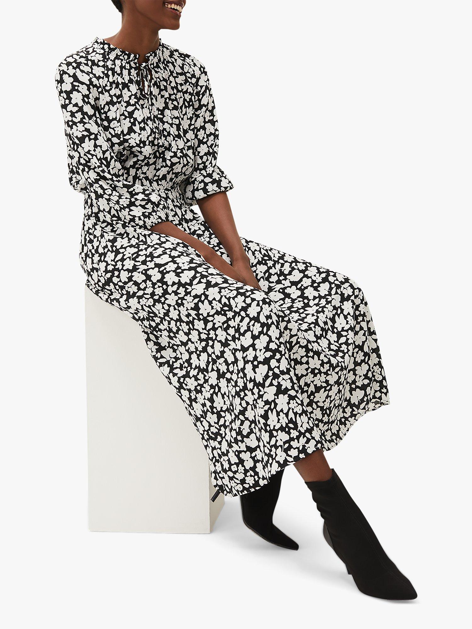 Product image 7 of 7, which shows Phase Eight Phillipa Floral Dress, Black/White, 14