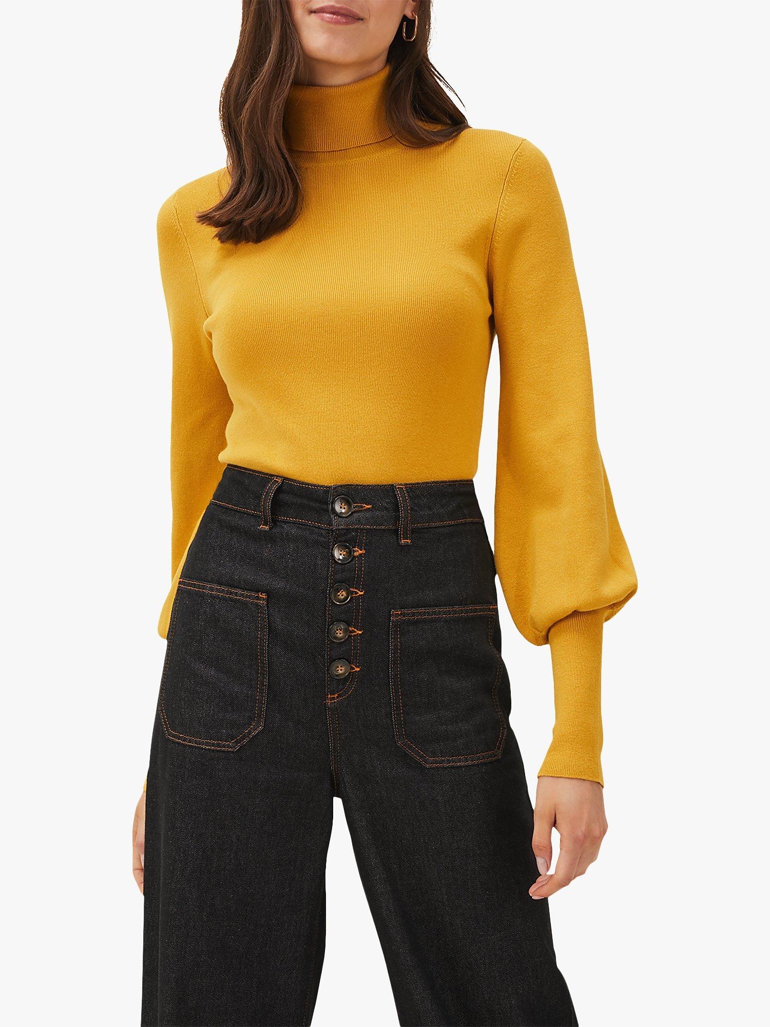Phase Eight Gwyneth Balloon Sleeve Roll Neck Jumper, Mustard