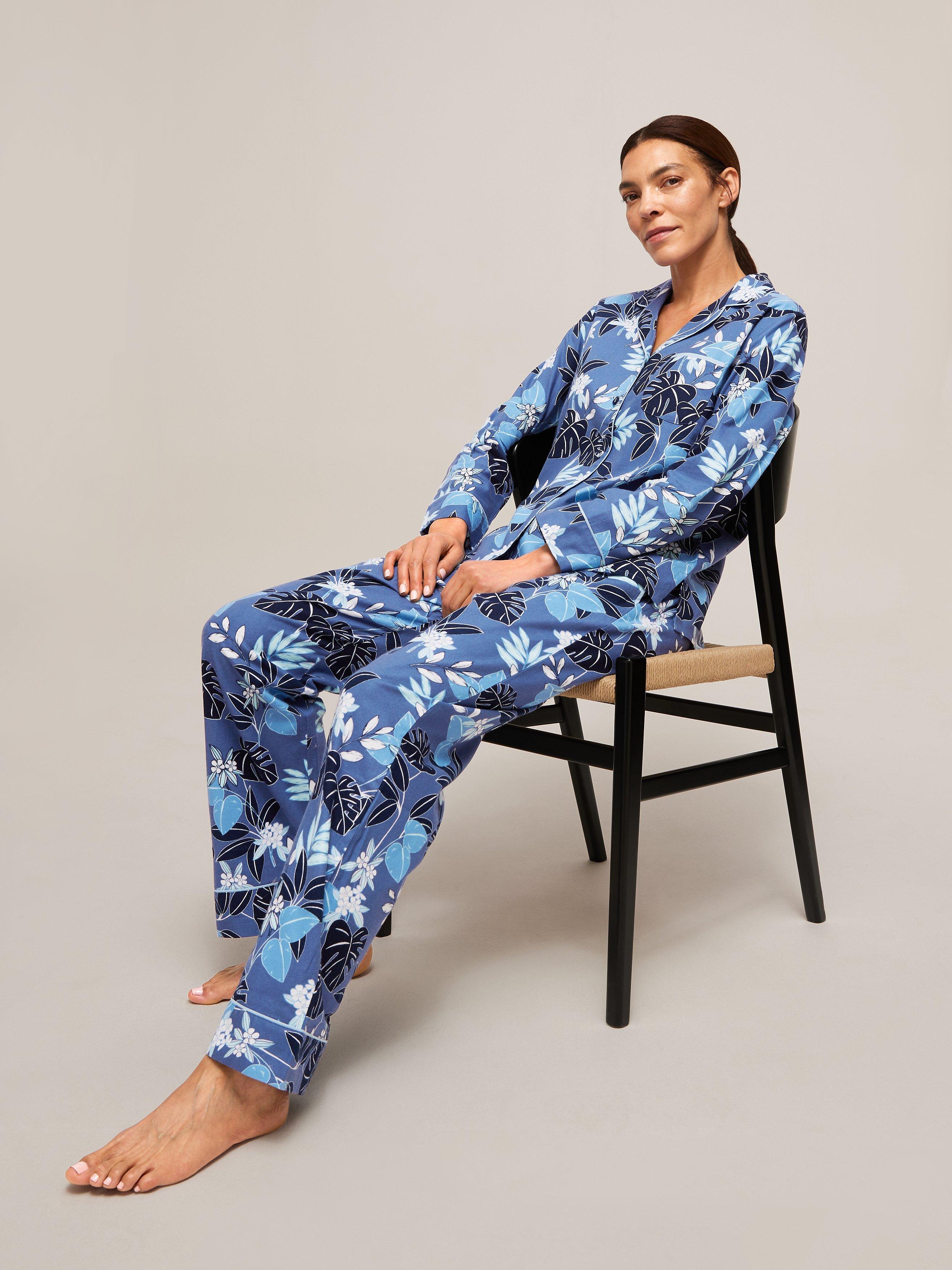 John Lewis Settia Leaf Print Pyjama Set, Blue