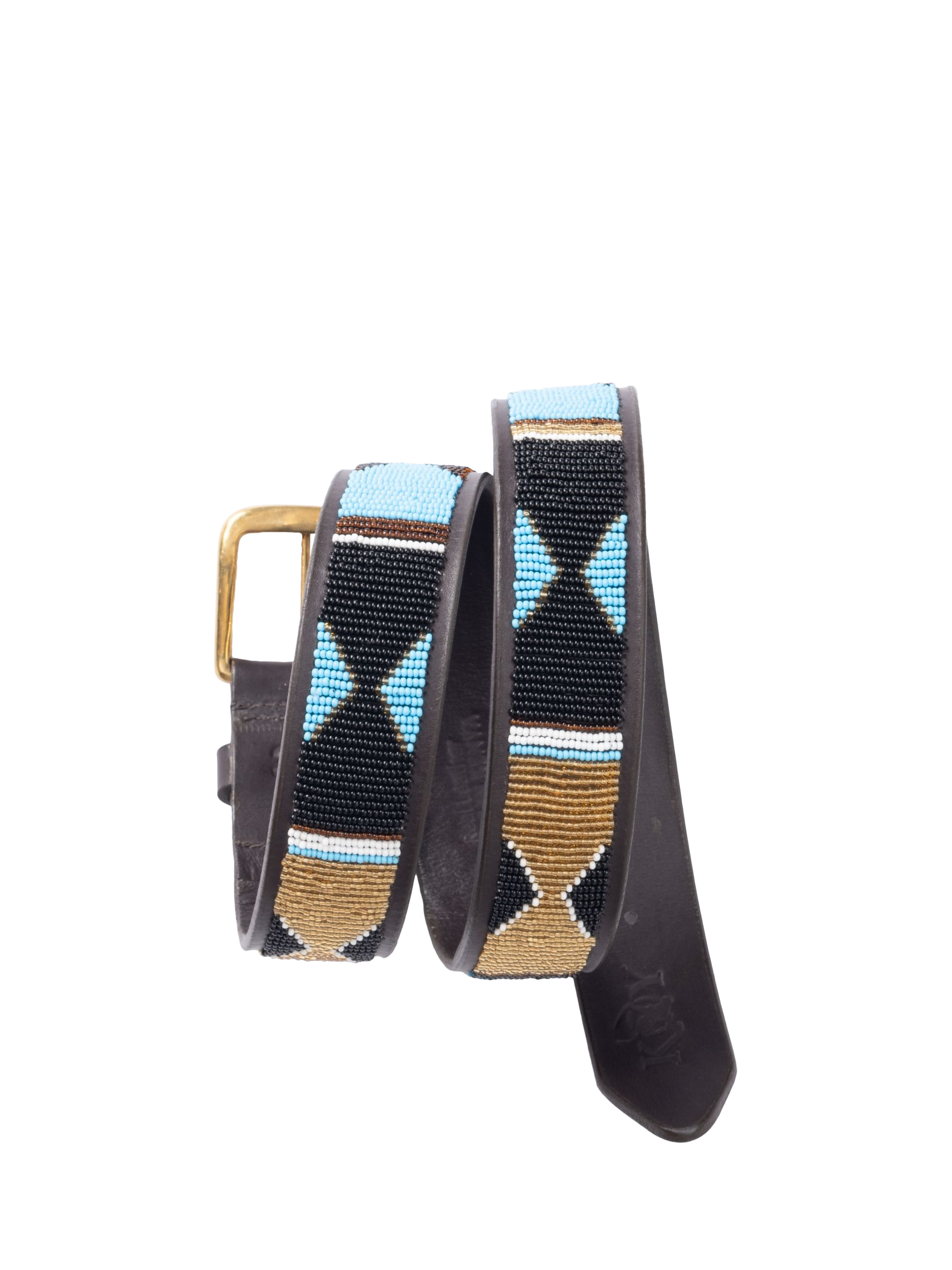 Product image 1 of 6, which shows KOY Maasai Mwezi Wide Belt, Turquoise/Gold, 32