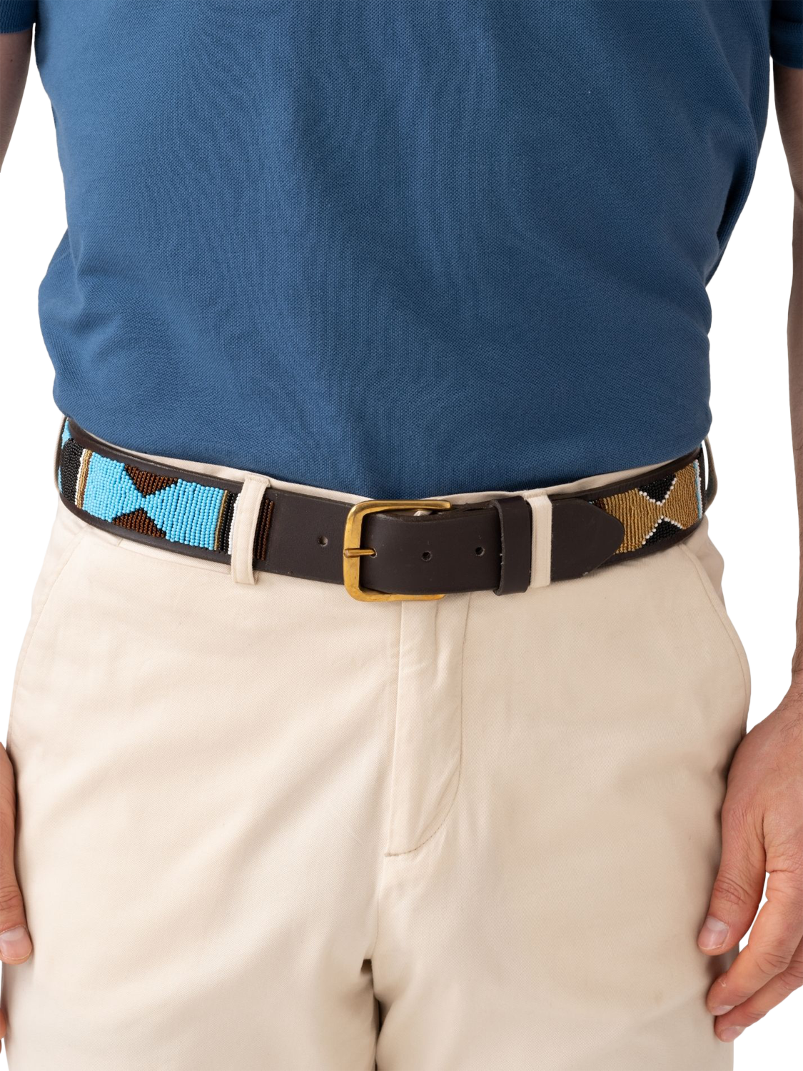 Product image 3 of 6, which shows KOY Maasai Mwezi Wide Belt, Turquoise/Gold, 32