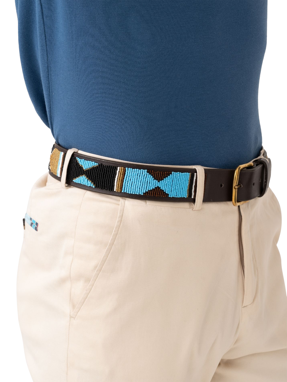 Product image 4 of 6, which shows KOY Maasai Mwezi Wide Belt, Turquoise/Gold, 32