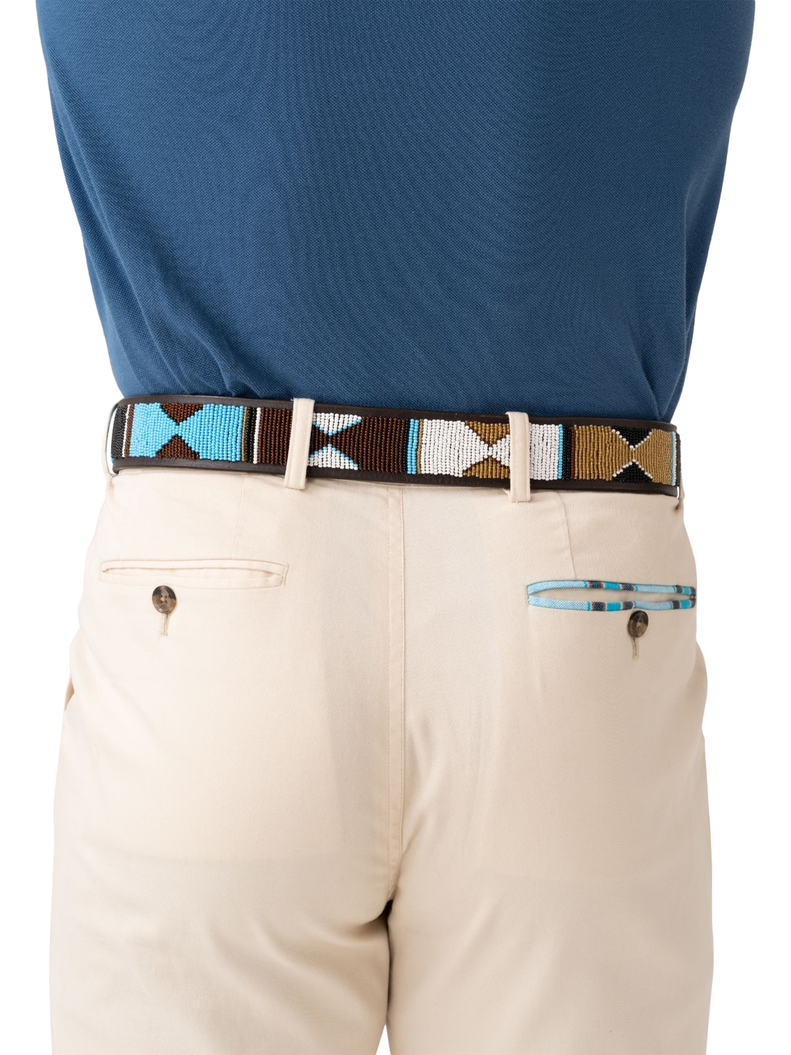 Product image 6 of 6, which shows KOY Maasai Mwezi Wide Belt, Turquoise/Gold, 32