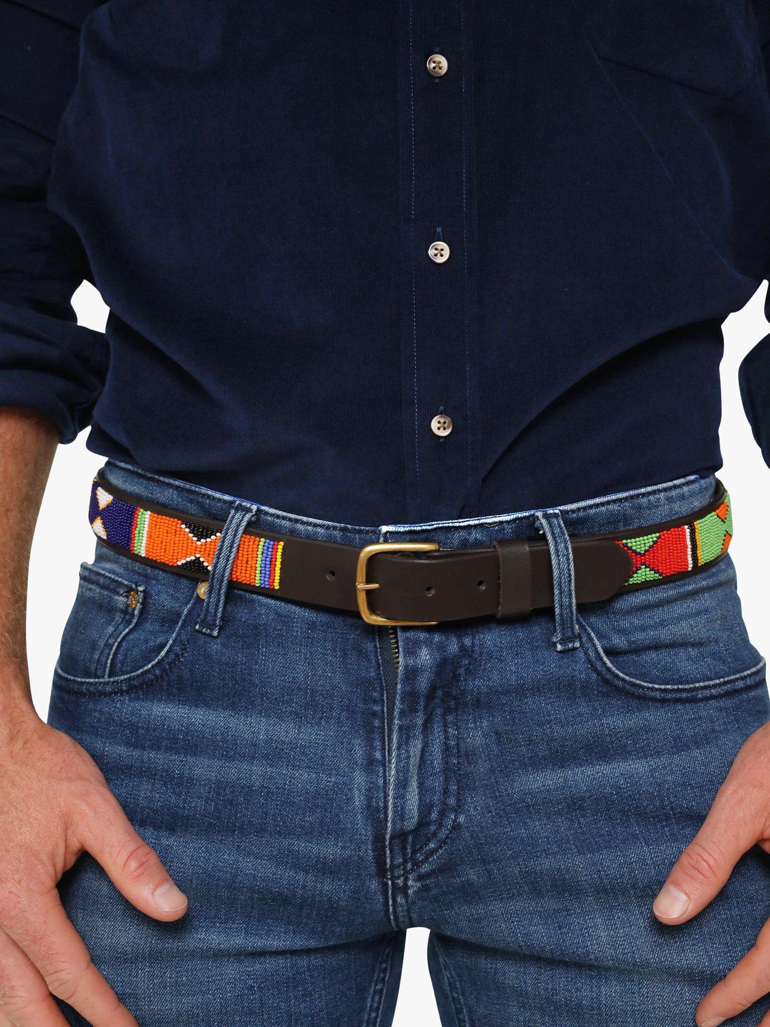 Product image 2 of 4, which shows KOY Maasai Jua Narrow Belt, Red/Yellow, 32