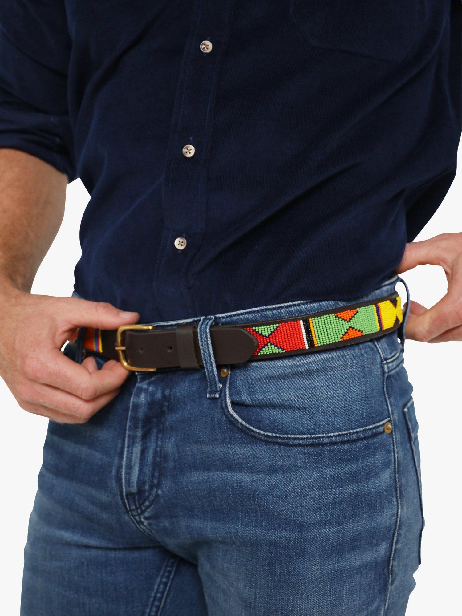 Product image 3 of 4, which shows KOY Maasai Jua Narrow Belt, Red/Yellow, 32