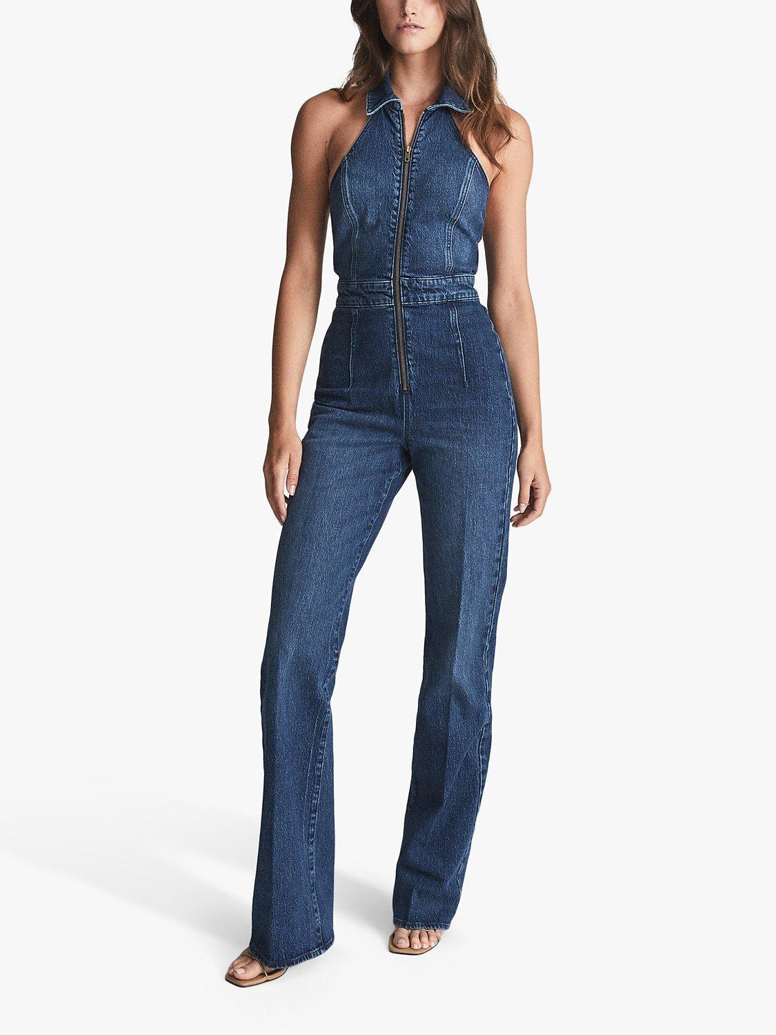 Reiss Pennie Denim Sleeveless Jumpsuit, Blue