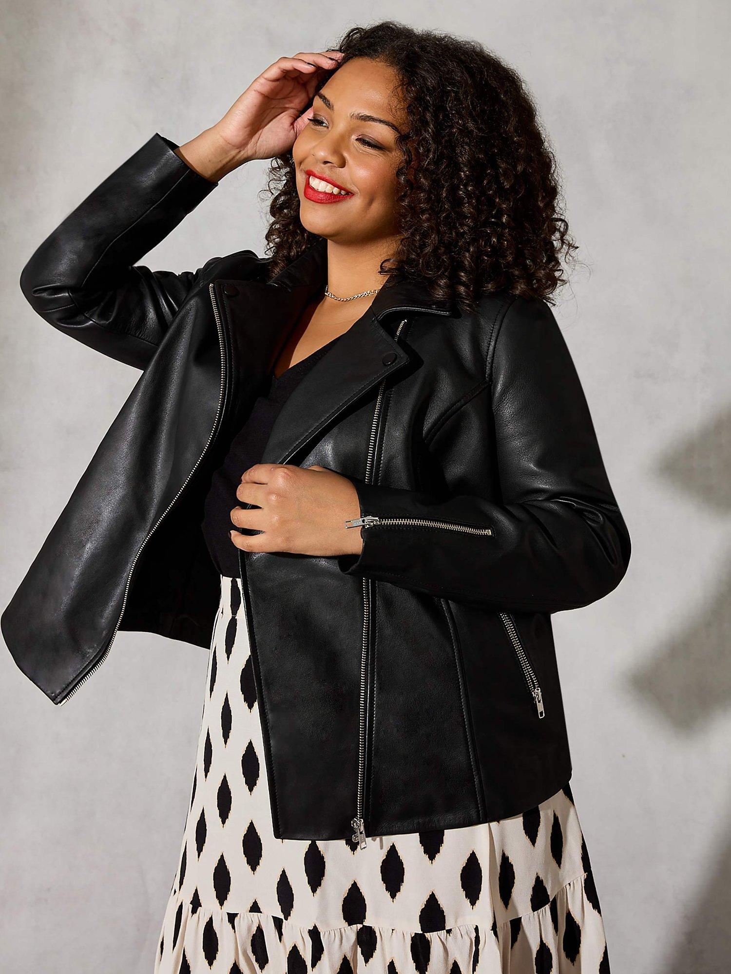 Product image 2 of 8, which shows Live Unlimited Curve Leather Jacket, Black, 12