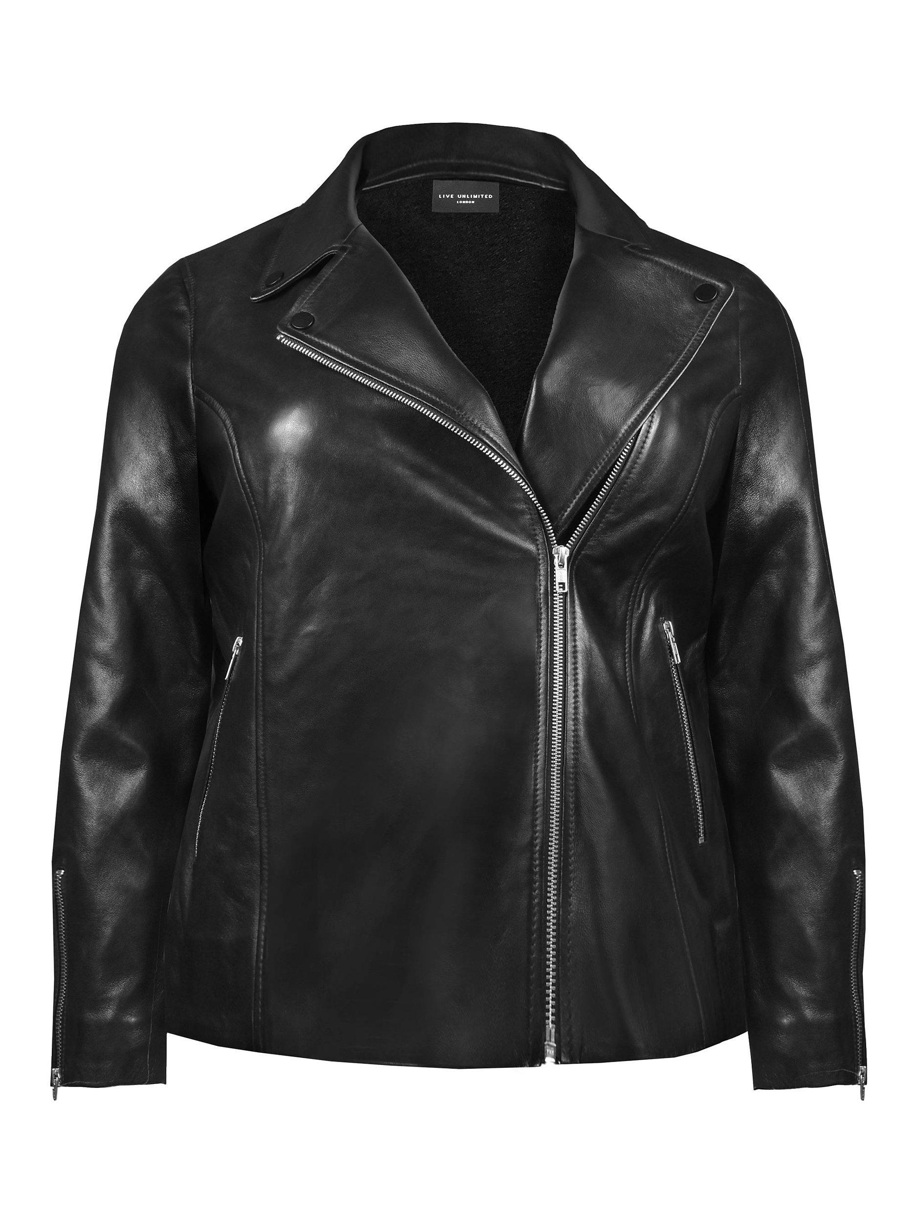 Product image 4 of 8, which shows Live Unlimited Curve Leather Jacket, Black, 12
