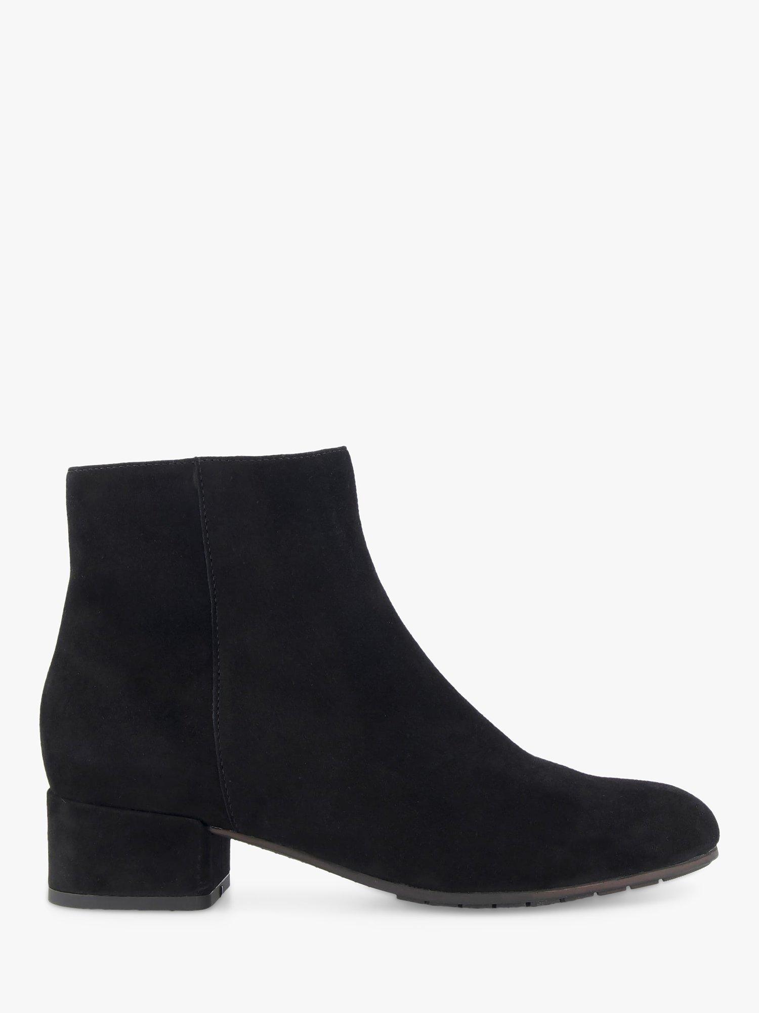 Dune Pippie Suede Block Heel Ankle Boots Black