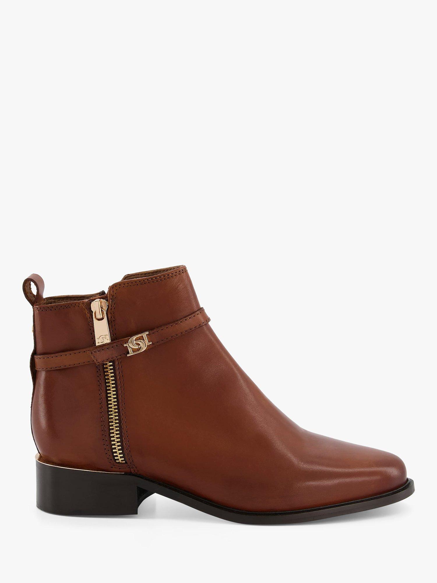 Dune Pap Leather Side Zip Ankle Boots, Tan, 3