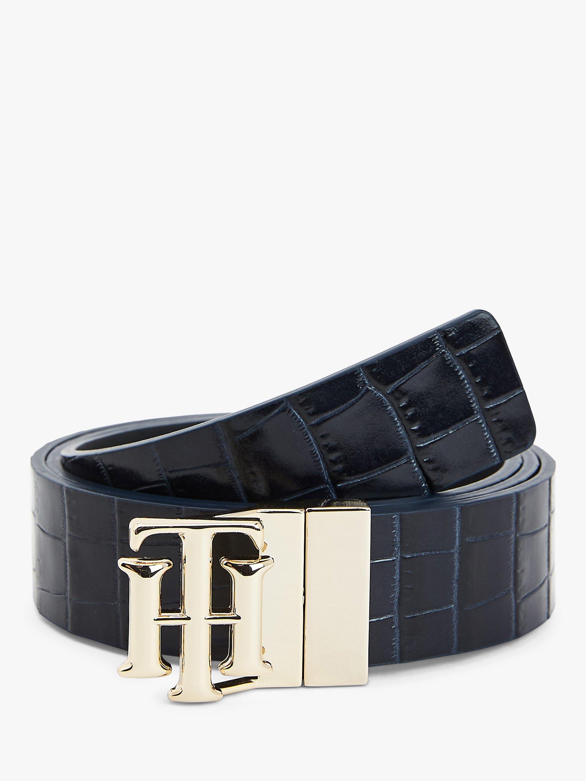 Tommy Hilfiger Reversible Leather Belt, Blue Croco/Black