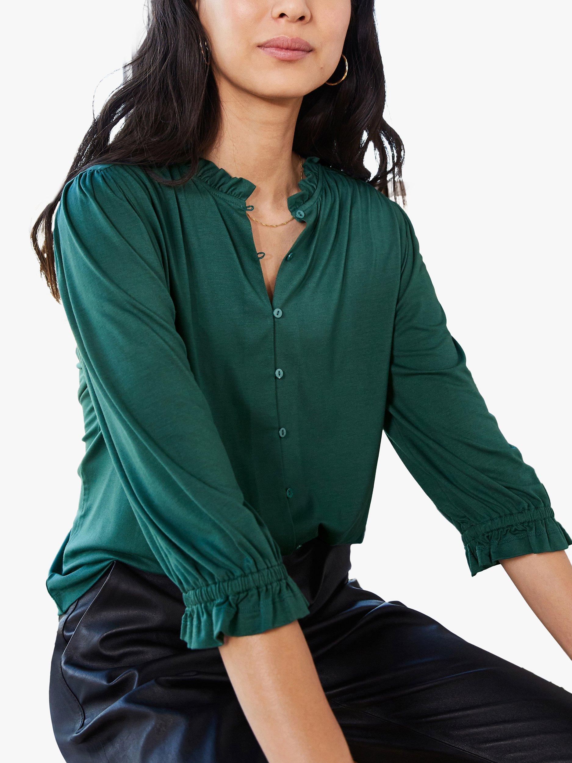 Baukjen Mikayla Frill Collar Blouse, Pine Green