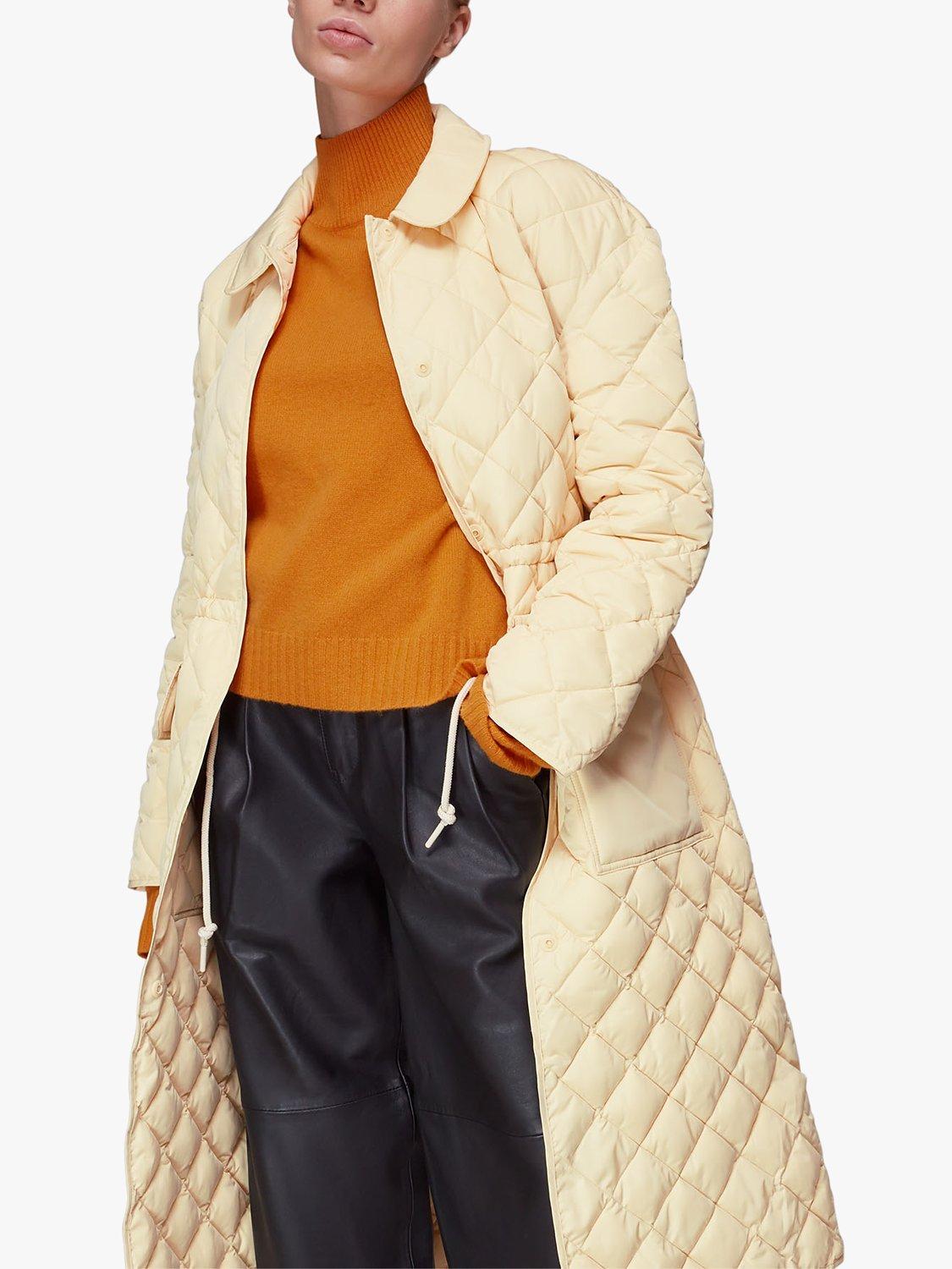 Whistles Clelia Long Quilted Coat, Pale Yellow