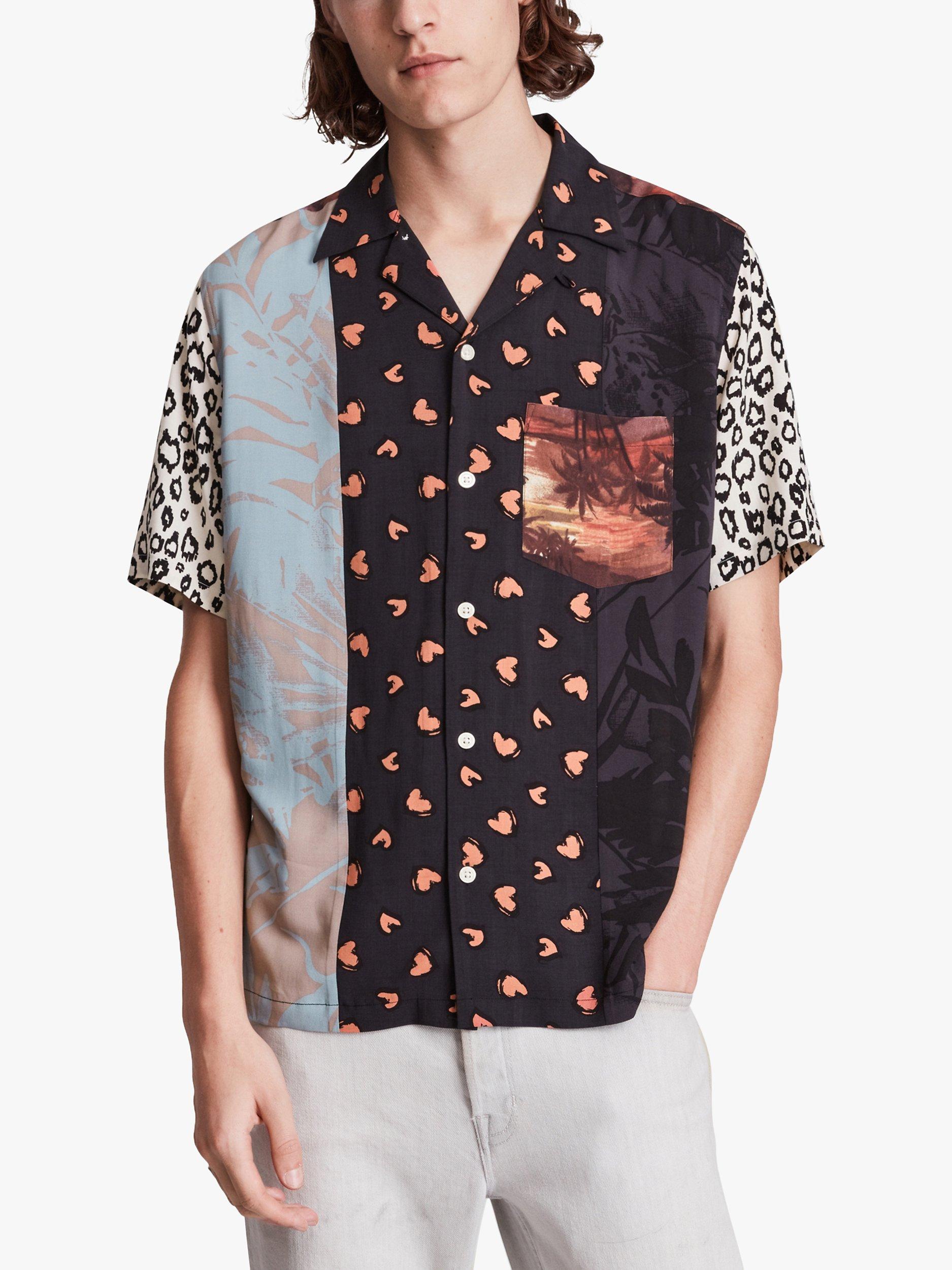 AllSaints Salvage Abstract Short Sleeve Shirt, Black/Ecru