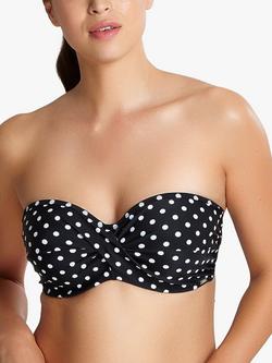 Panache Anya Spot Twist Bandeau Bikini Top, Black/White, Black/White