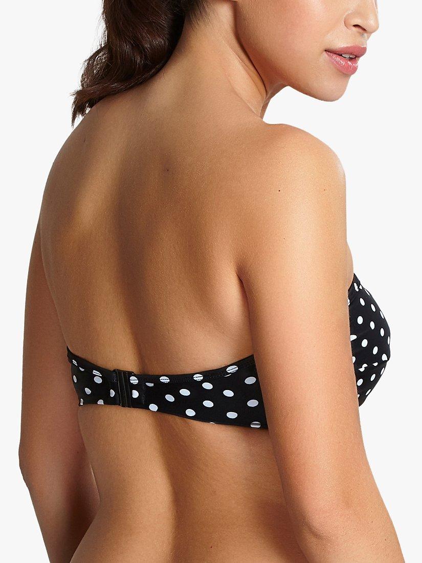 Product image 2 of 5, which shows Panache Anya Spot Twist Bandeau Bikini Top, Black/White, 34FF