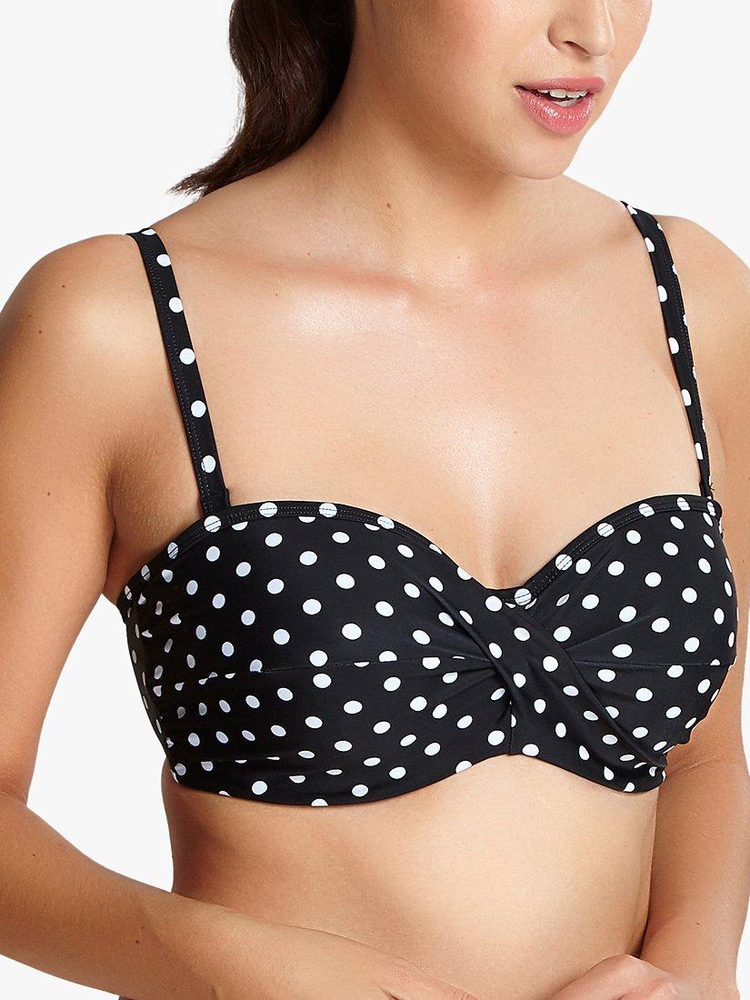 Product image 3 of 5, which shows Panache Anya Spot Twist Bandeau Bikini Top, Black/White, 34FF