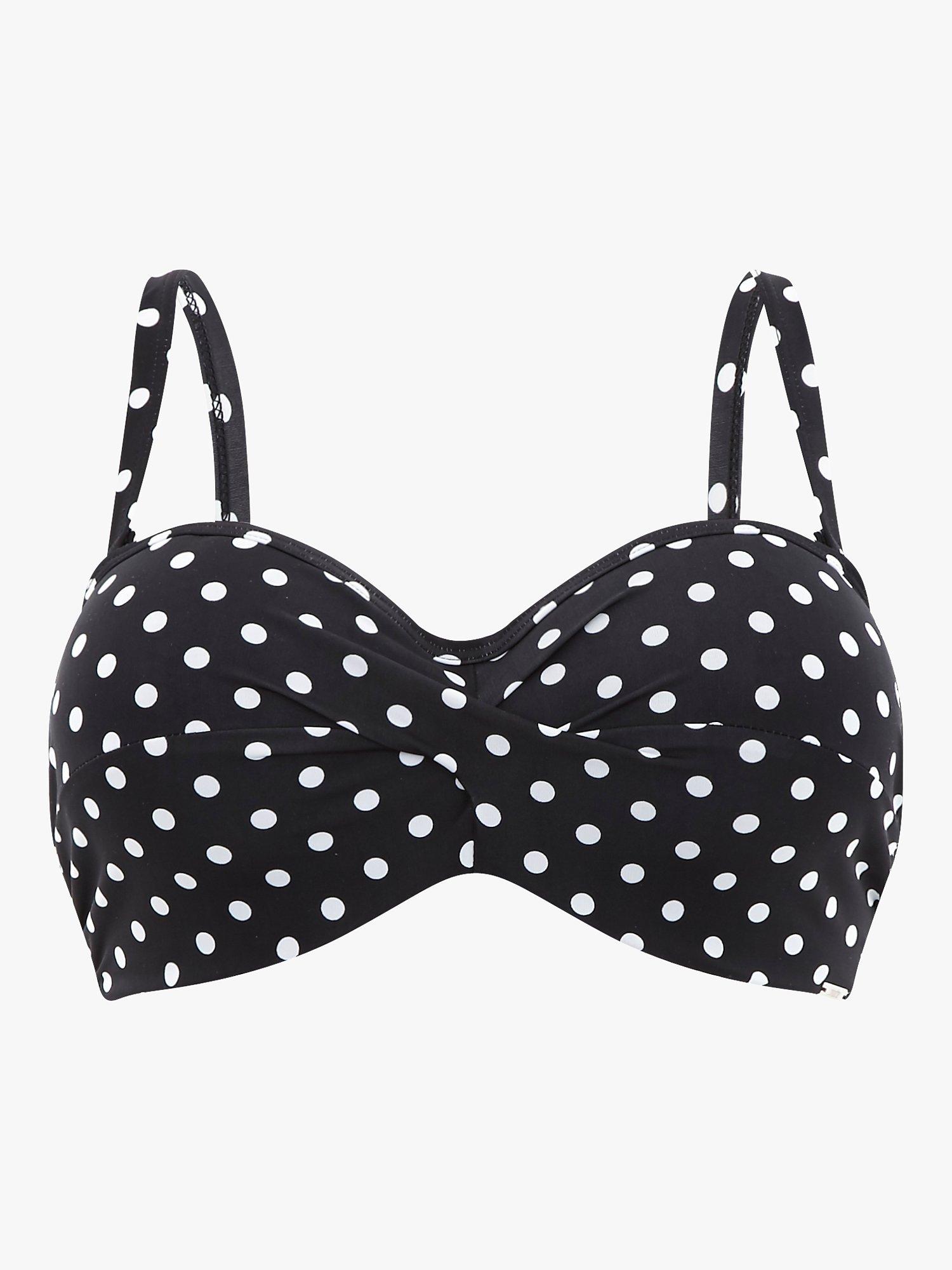 Product image 5 of 5, which shows Panache Anya Spot Twist Bandeau Bikini Top, Black/White, 34FF