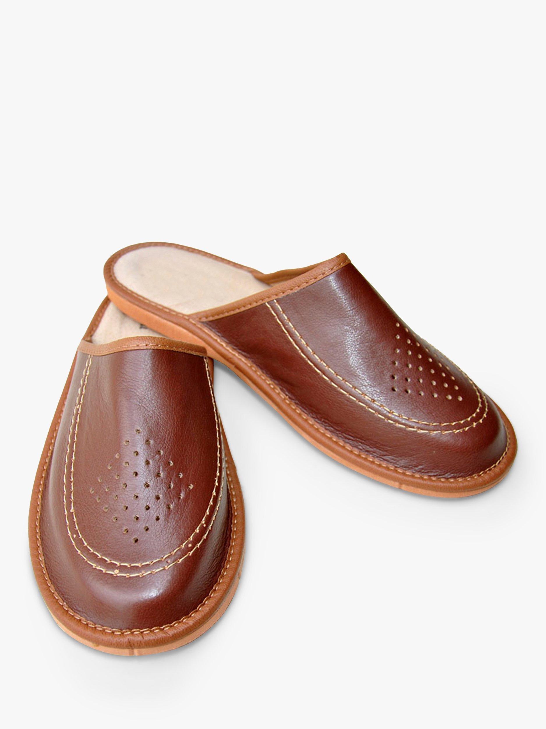HotSquash Lightweight Leather Mule Slippers, Bourbon