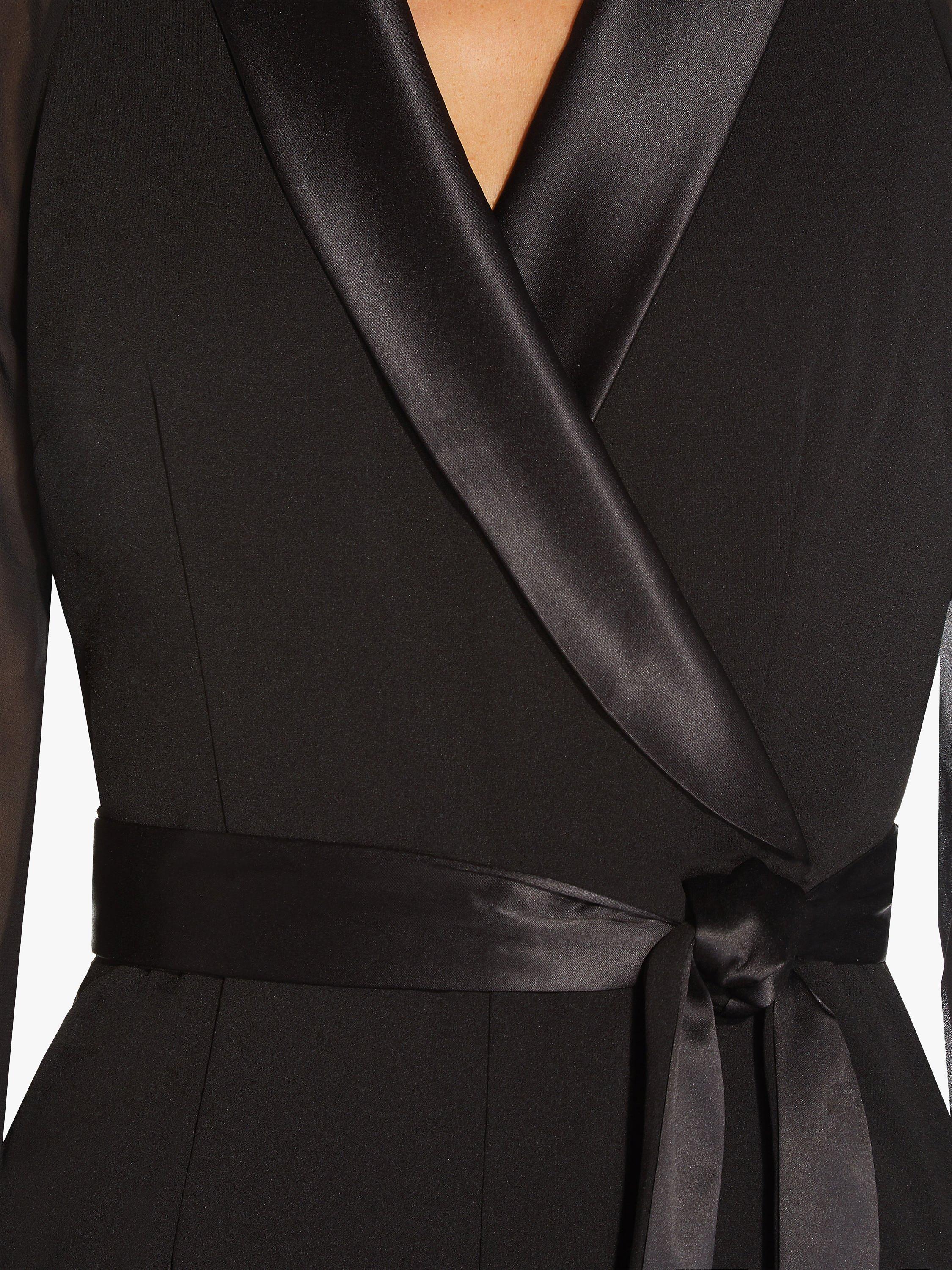 Product image 5 of 5, which shows Adrianna Papell Chiffon Tuxedo Jumpsuit, Black, 6