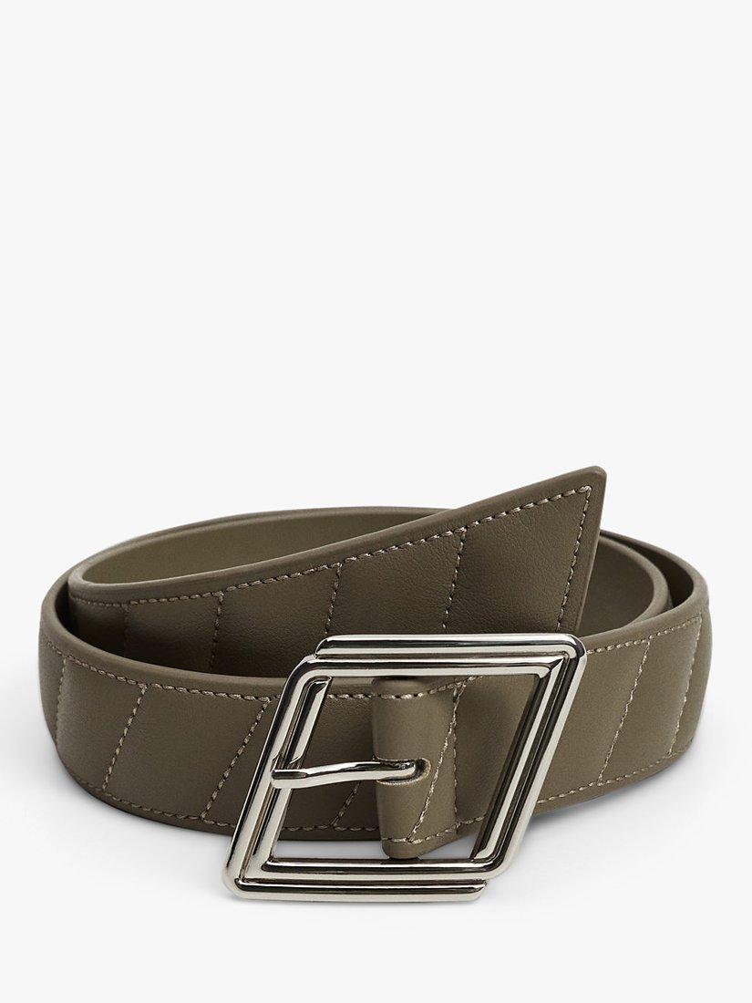Product image 1 of 4, which shows Mango Oblique Stitch Detail Belt, Brown, S