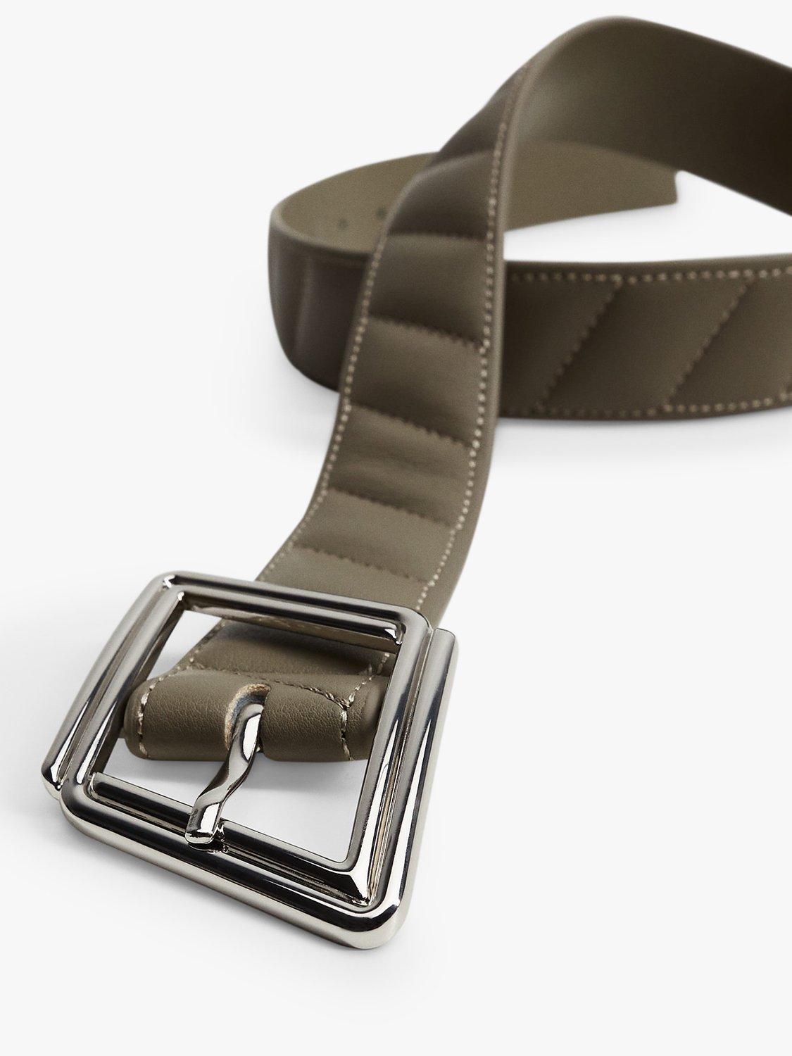 Product image 4 of 4, which shows Mango Oblique Stitch Detail Belt, Brown, S