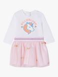 Billieblush Baby Unicorn Logo Dress, Ivory/Pink