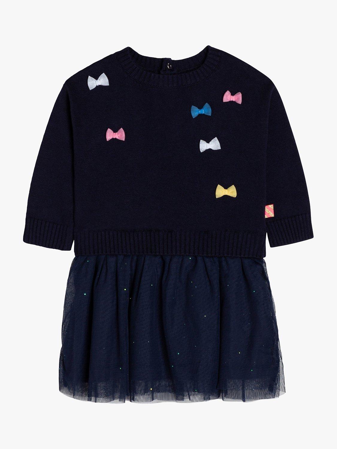 Product image 1 of 3, which shows Billieblush Baby Bow Jumper Split Dress, Navy, 3 months
