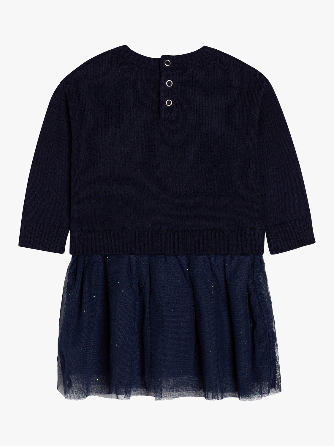 Product image 2 of 3, which shows Billieblush Baby Bow Jumper Split Dress, Navy, 3 months