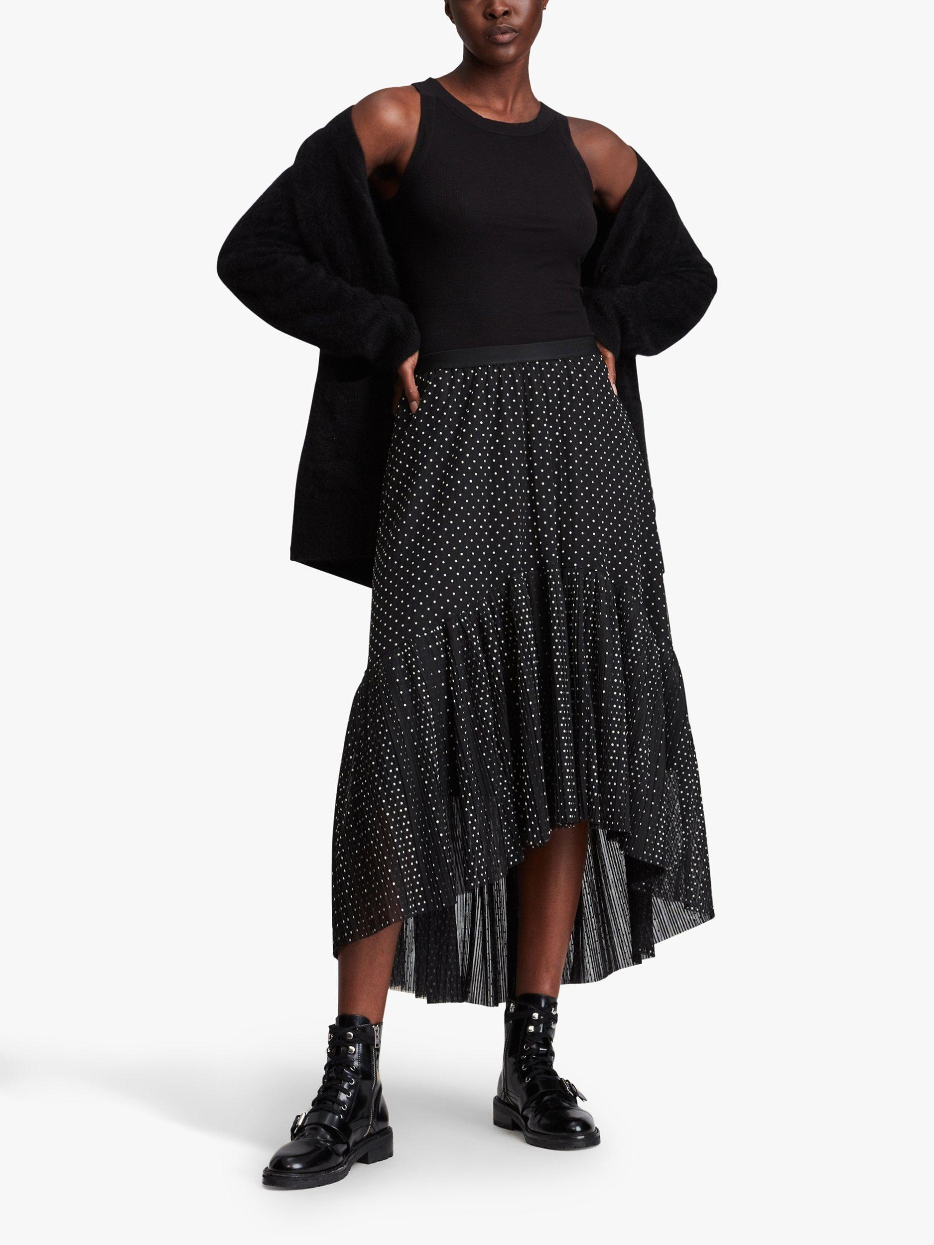 AllSaints Aubrey Dot Tulle Midi Skirt, Black