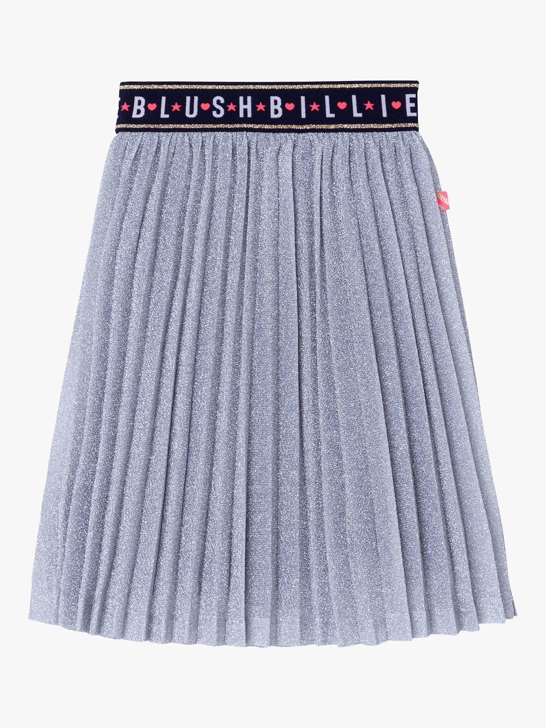 Product image 1 of 3, which shows Billieblush Kids' Glitter Pleated Skirt, Silver, 6-9 months