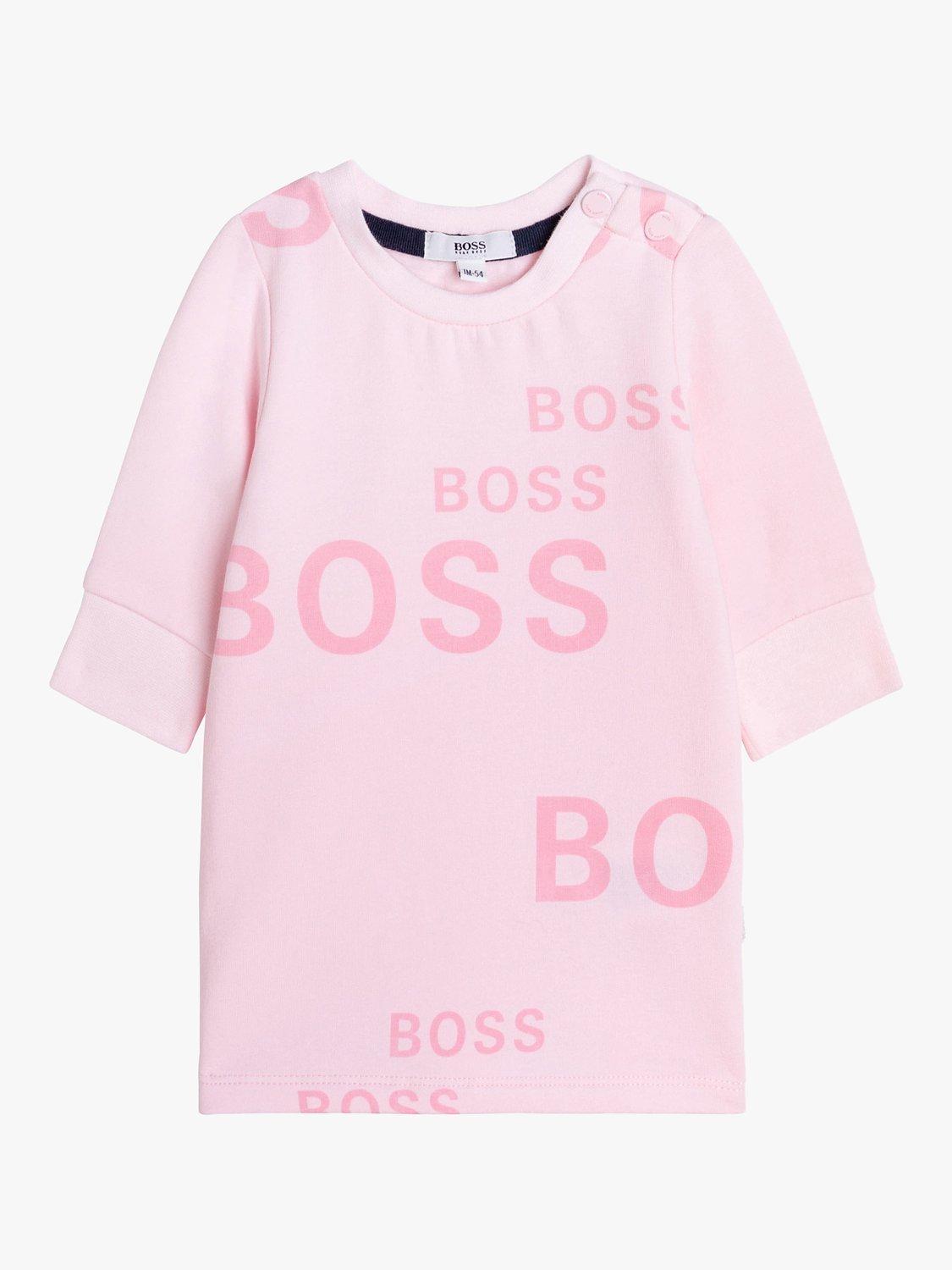Product image 1 of 2, which shows BOSS Kids' Plain Logo Jersey Dress, Pale Pink, 6 months