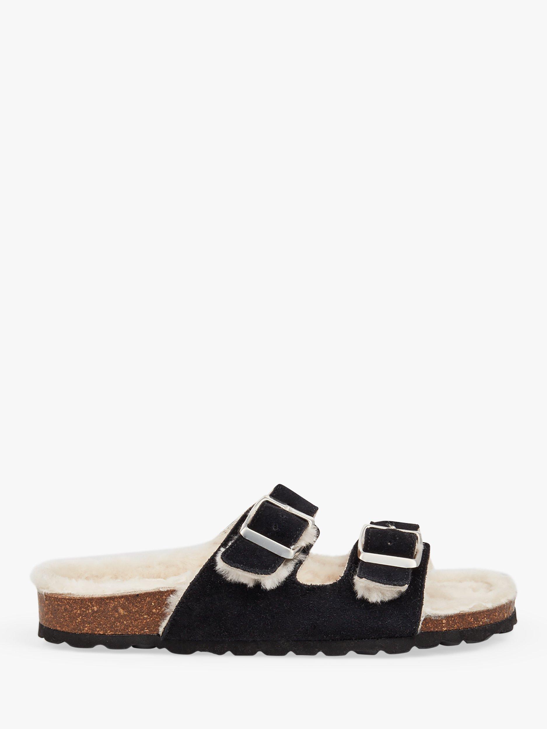 HUSH Hetton Sheepskin Suede Sandals, Black