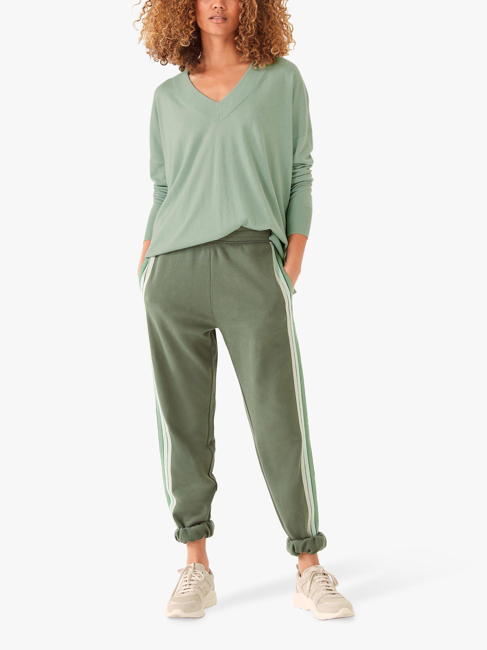 HUSH Nyla Stripe Detail Organic Cotton Joggers, Khaki