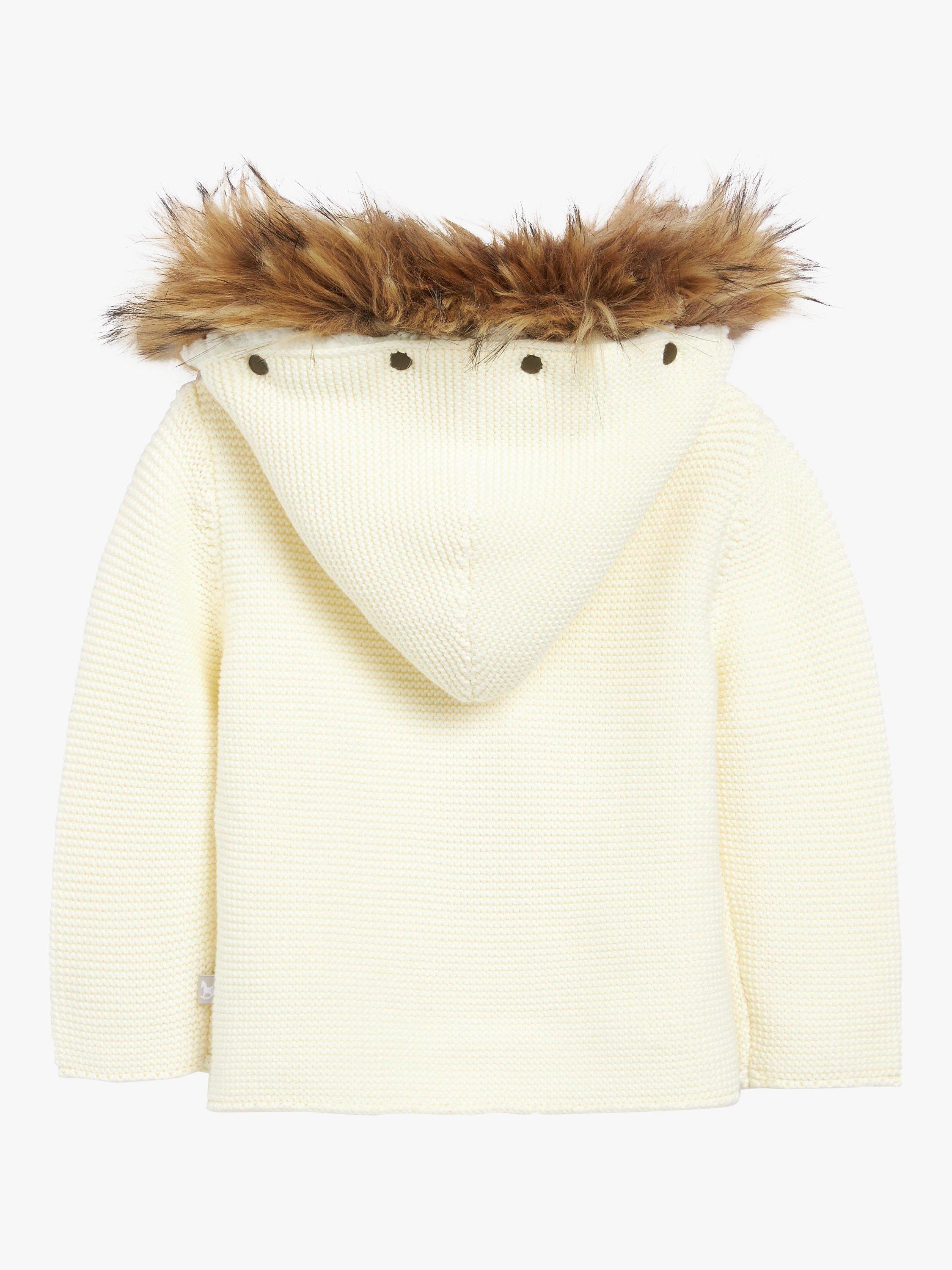 Product image 3 of 4, which shows The Little Tailor Baby Faux Fur Trimmed Hooded Jacket, Cream, 6-9 months