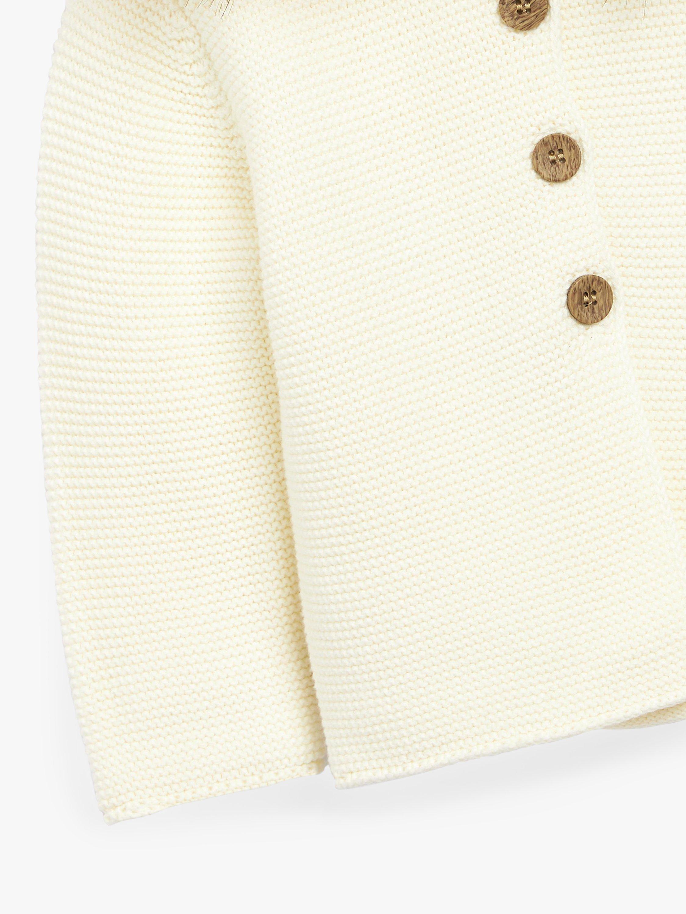 Product image 4 of 4, which shows The Little Tailor Baby Faux Fur Trimmed Hooded Jacket, Cream, 6-9 months