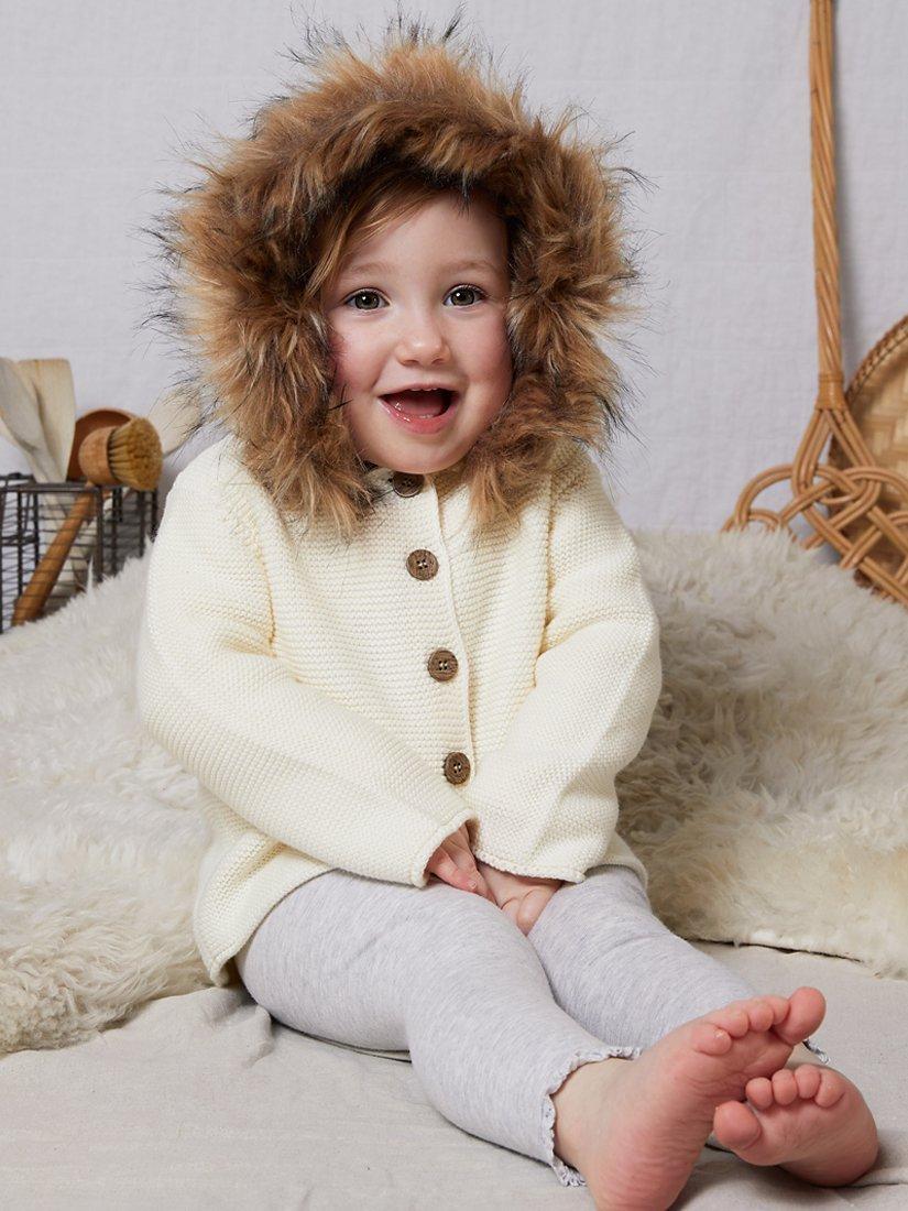 The Little Tailor Baby Faux Fur Trimmed Hooded Jacket Cream