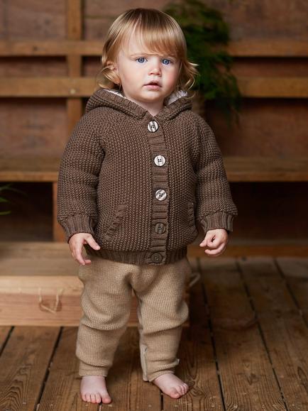 The Little Tailor Plushed Lined Baby Cotton Pom Pom Coat, Brown