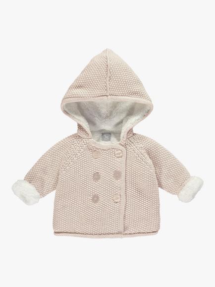 The Little Tailor Baby Plush Lined Knitted Pram Jacket - view 2, Pink