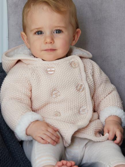 The Little Tailor Baby Plush Lined Knitted Pram Jacket, Pink